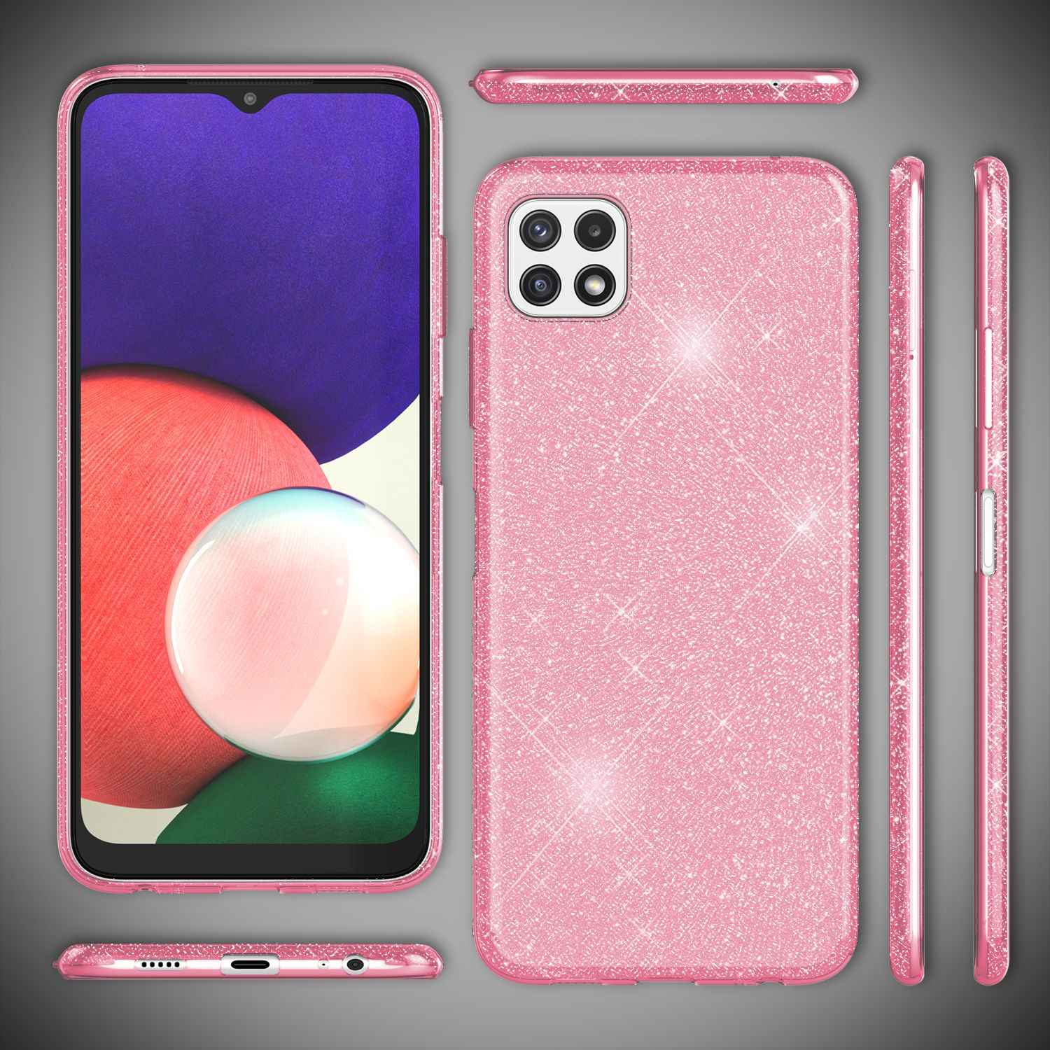 NALIA Robuste Glitzerhülle für Samsung Galaxy A22 5G, Stoßfest Glänzend, Verstärkte Silikonhülle