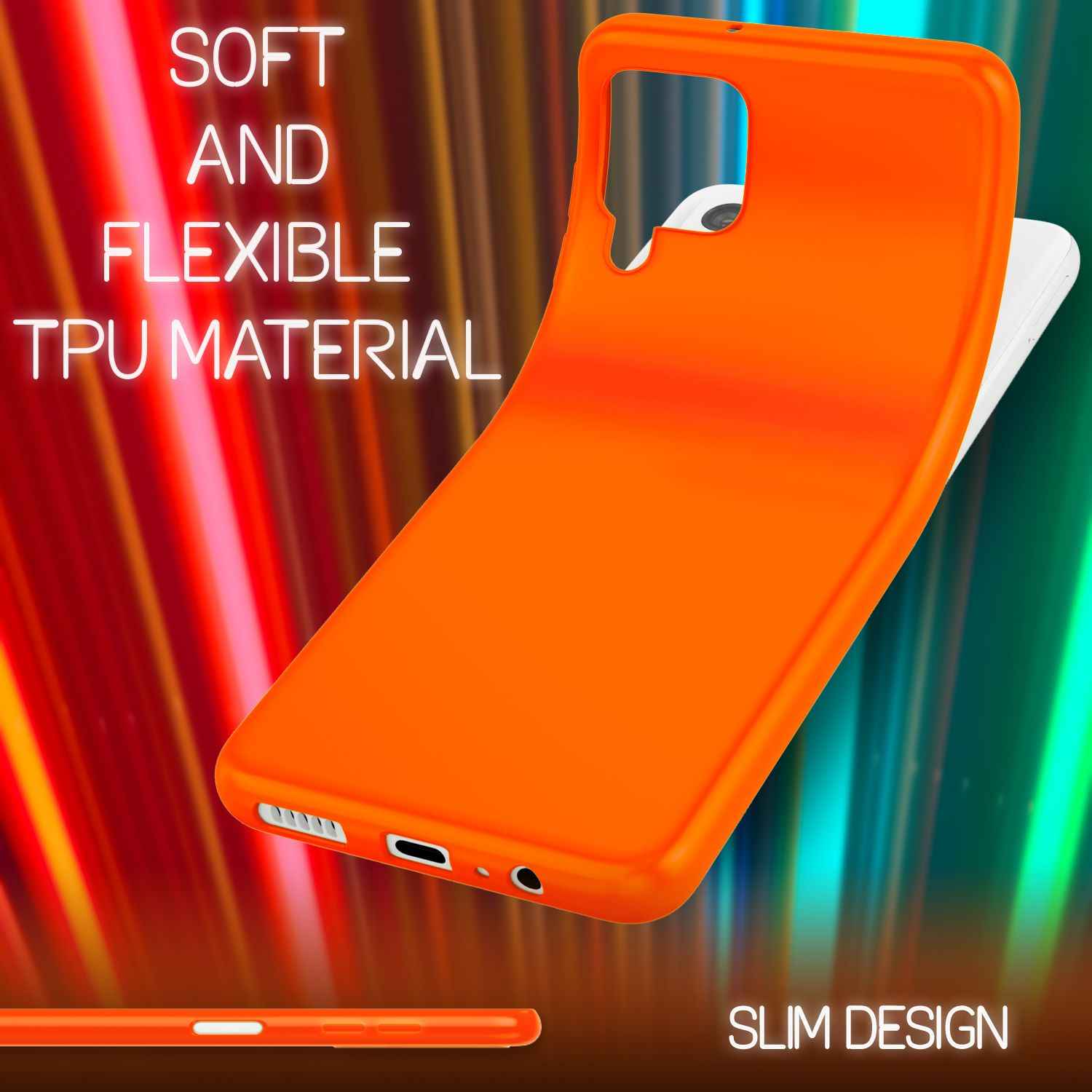 NALIA Bunte Neon Silikonhülle für Samsung Galaxy A22, Intensive Farbe Rutschfest Samtig Gummiert