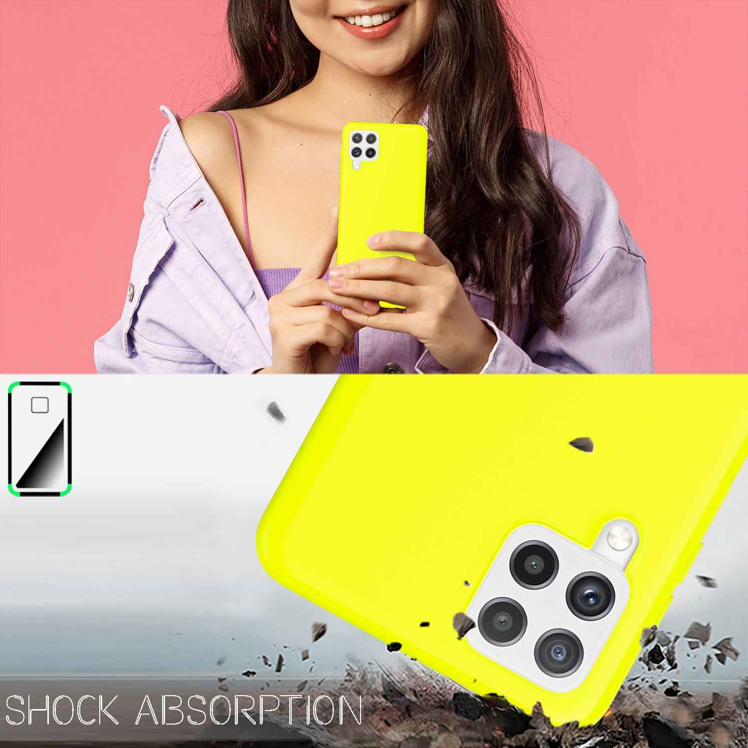 NALIA Bunte Neon Silikonhülle für Samsung Galaxy A22, Intensive Farbe Rutschfest Samtig Gummiert