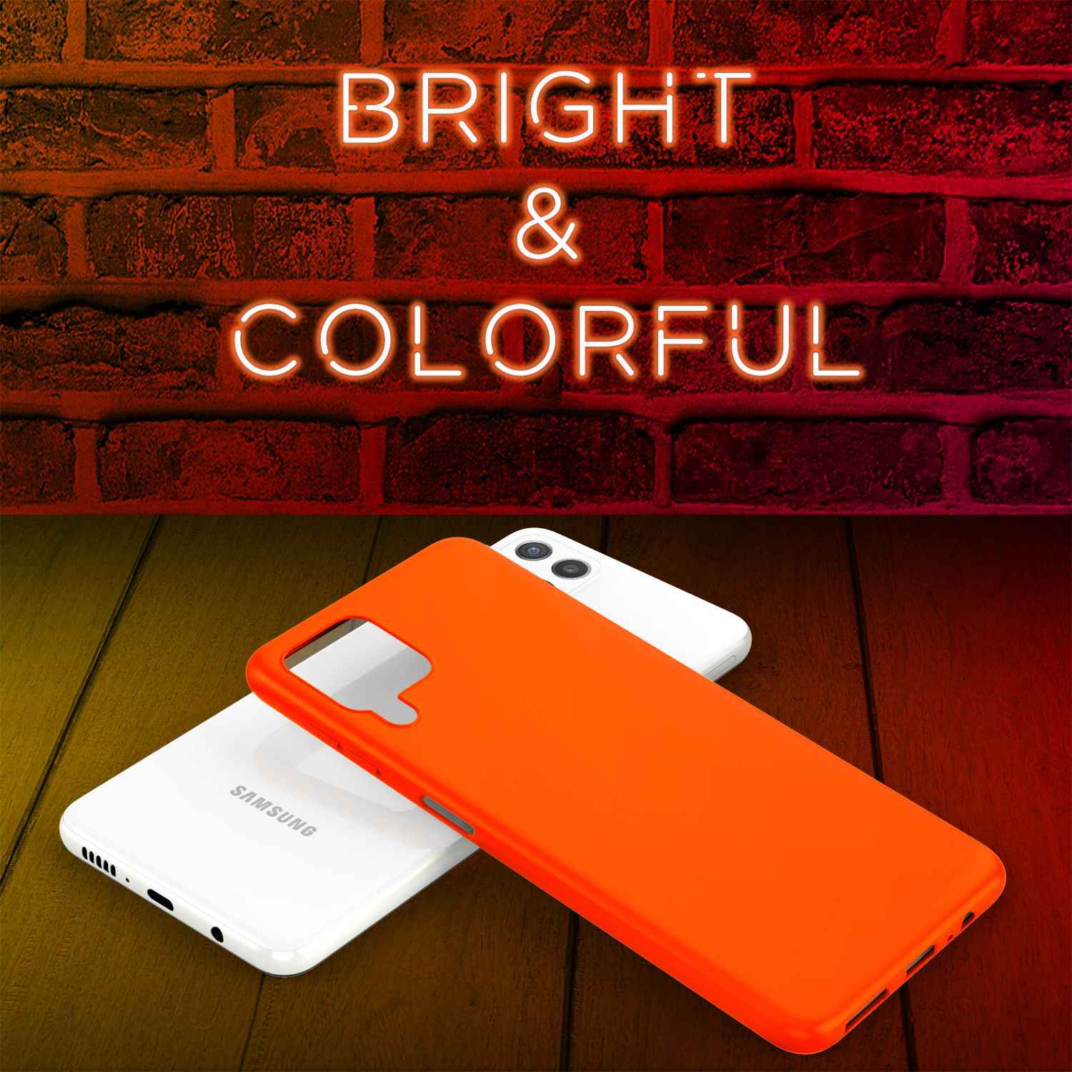 NALIA Bunte Neon Silikonhülle für Samsung Galaxy A22, Intensive Farbe Rutschfest Samtig Gummiert