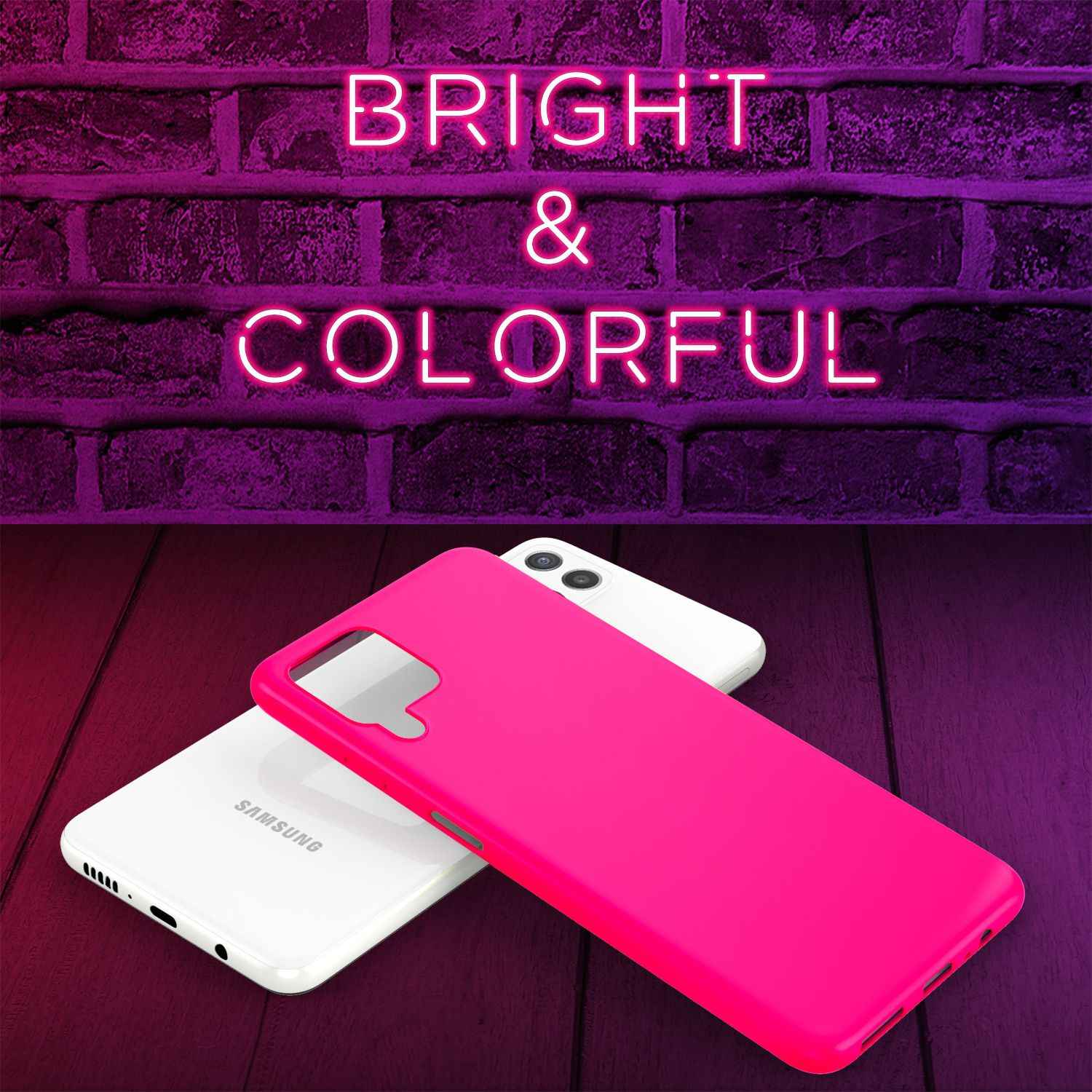 NALIA Bunte Neon Silikonhülle für Samsung Galaxy A22, Intensive Farbe Rutschfest Samtig Gummiert