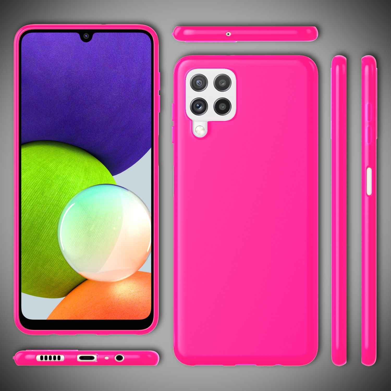 NALIA Bunte Neon Silikonhülle für Samsung Galaxy A22, Intensive Farbe Rutschfest Samtig Gummiert