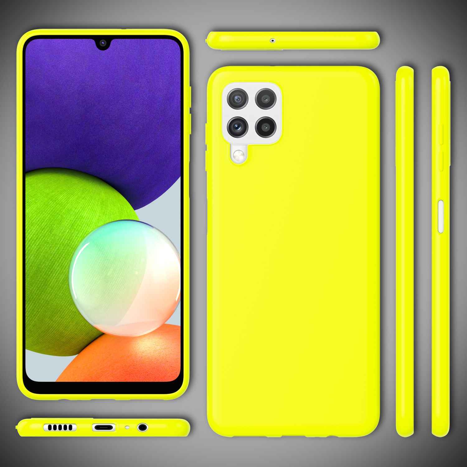 NALIA Bunte Neon Silikonhülle für Samsung Galaxy A22, Intensive Farbe Rutschfest Samtig Gummiert
