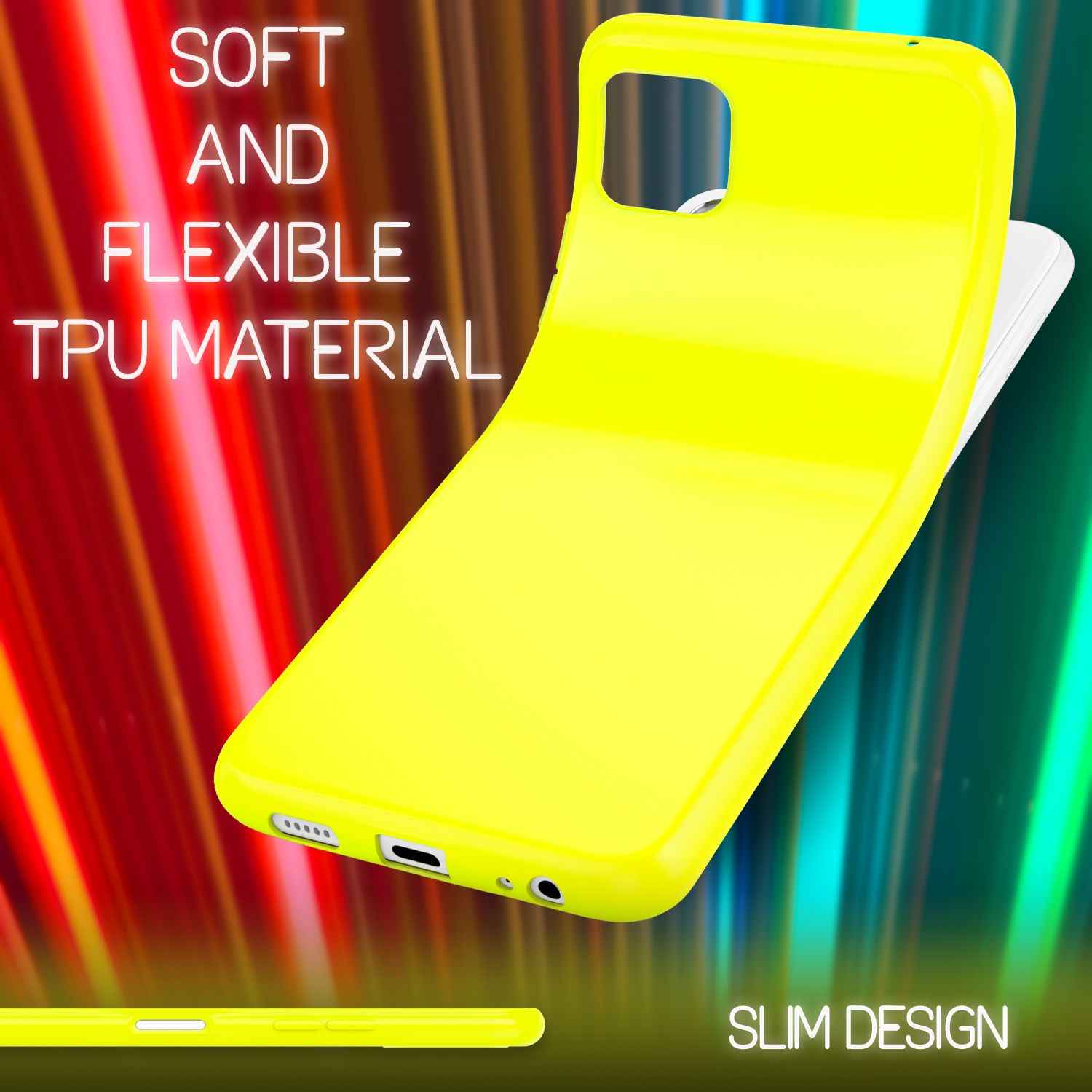 NALIA Bunte Neon Silikonhülle für Samsung Galaxy A22 5G, Intensive Farbe Rutschfest Samtig Gummiert