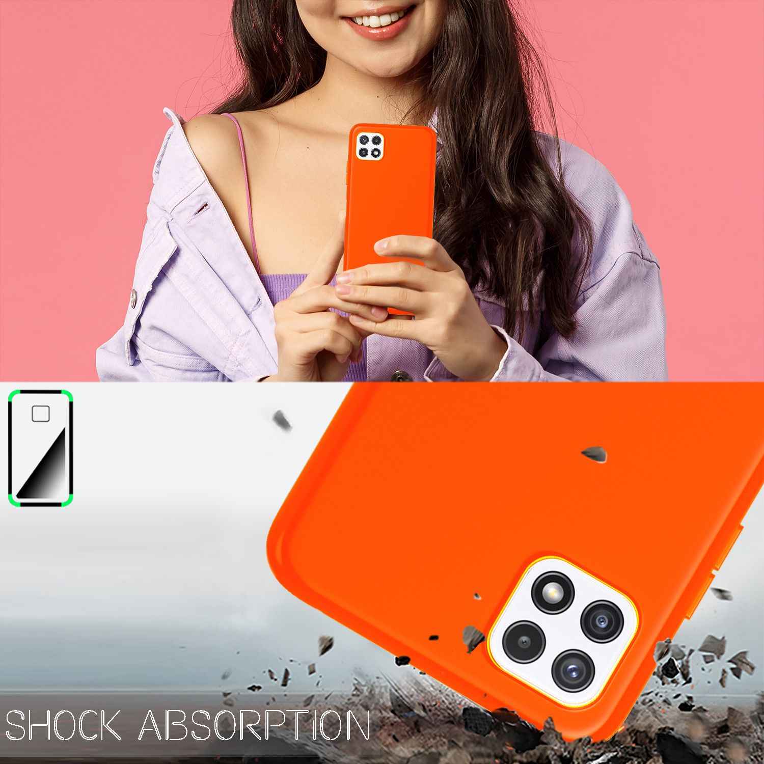 NALIA Bunte Neon Silikonhülle für Samsung Galaxy A22 5G, Intensive Farbe Rutschfest Samtig Gummiert