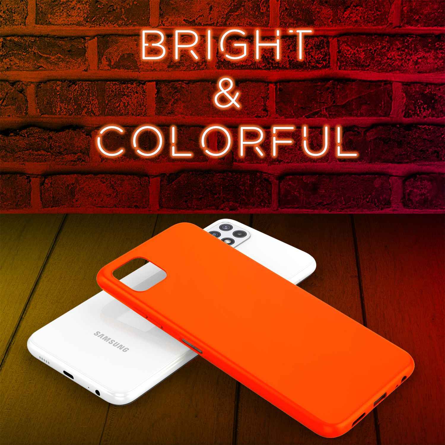 NALIA Bunte Neon Silikonhülle für Samsung Galaxy A22 5G, Intensive Farbe Rutschfest Samtig Gummiert