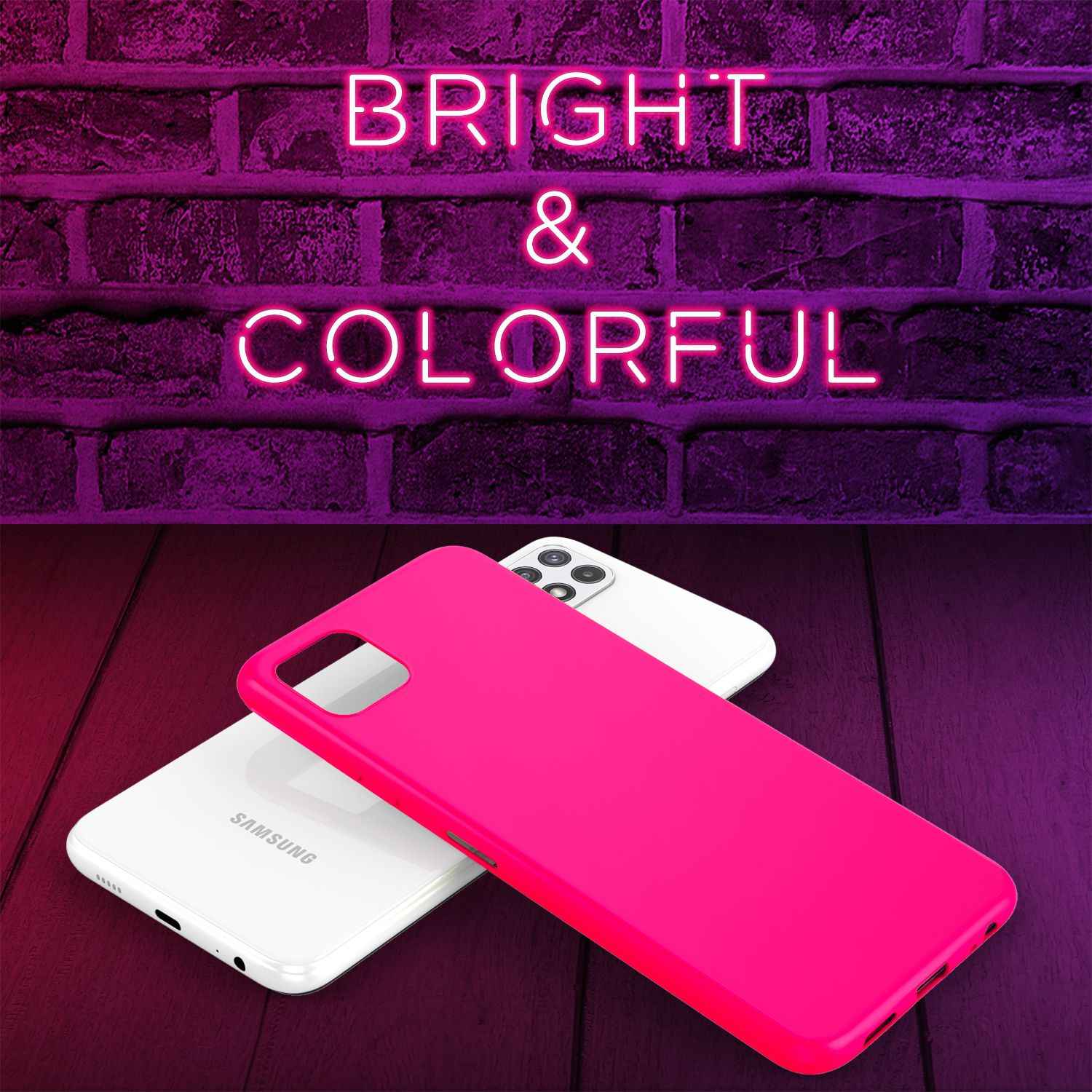 NALIA Bunte Neon Silikonhülle für Samsung Galaxy A22 5G, Intensive Farbe Rutschfest Samtig Gummiert