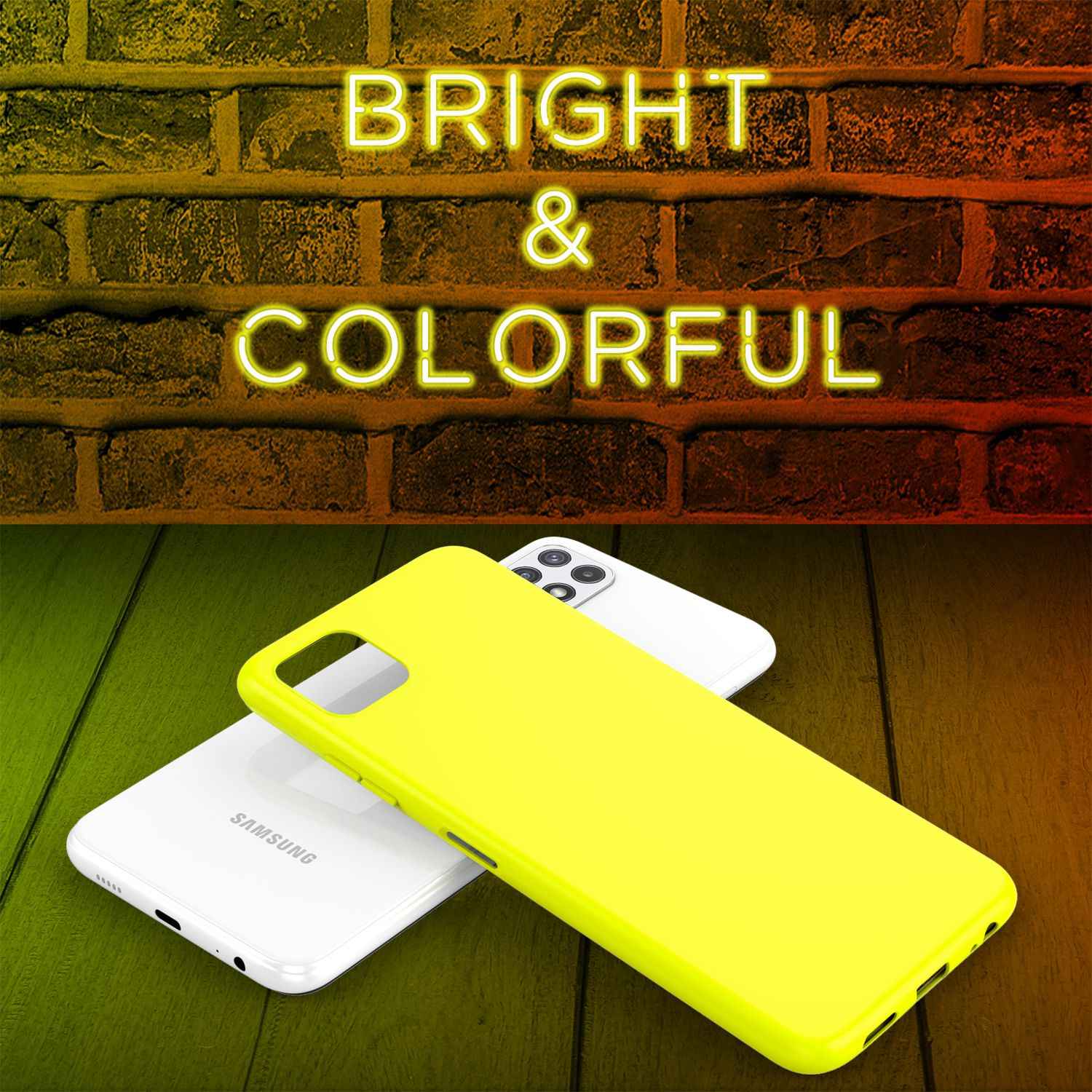 NALIA Bunte Neon Silikonhülle für Samsung Galaxy A22 5G, Intensive Farbe Rutschfest Samtig Gummiert