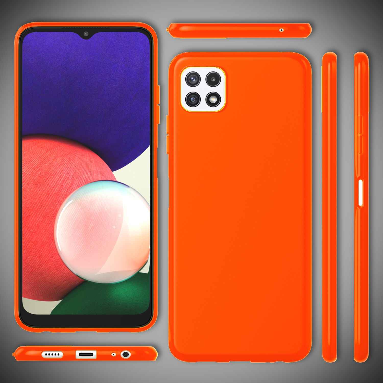 NALIA Bunte Neon Silikonhülle für Samsung Galaxy A22 5G, Intensive Farbe Rutschfest Samtig Gummiert
