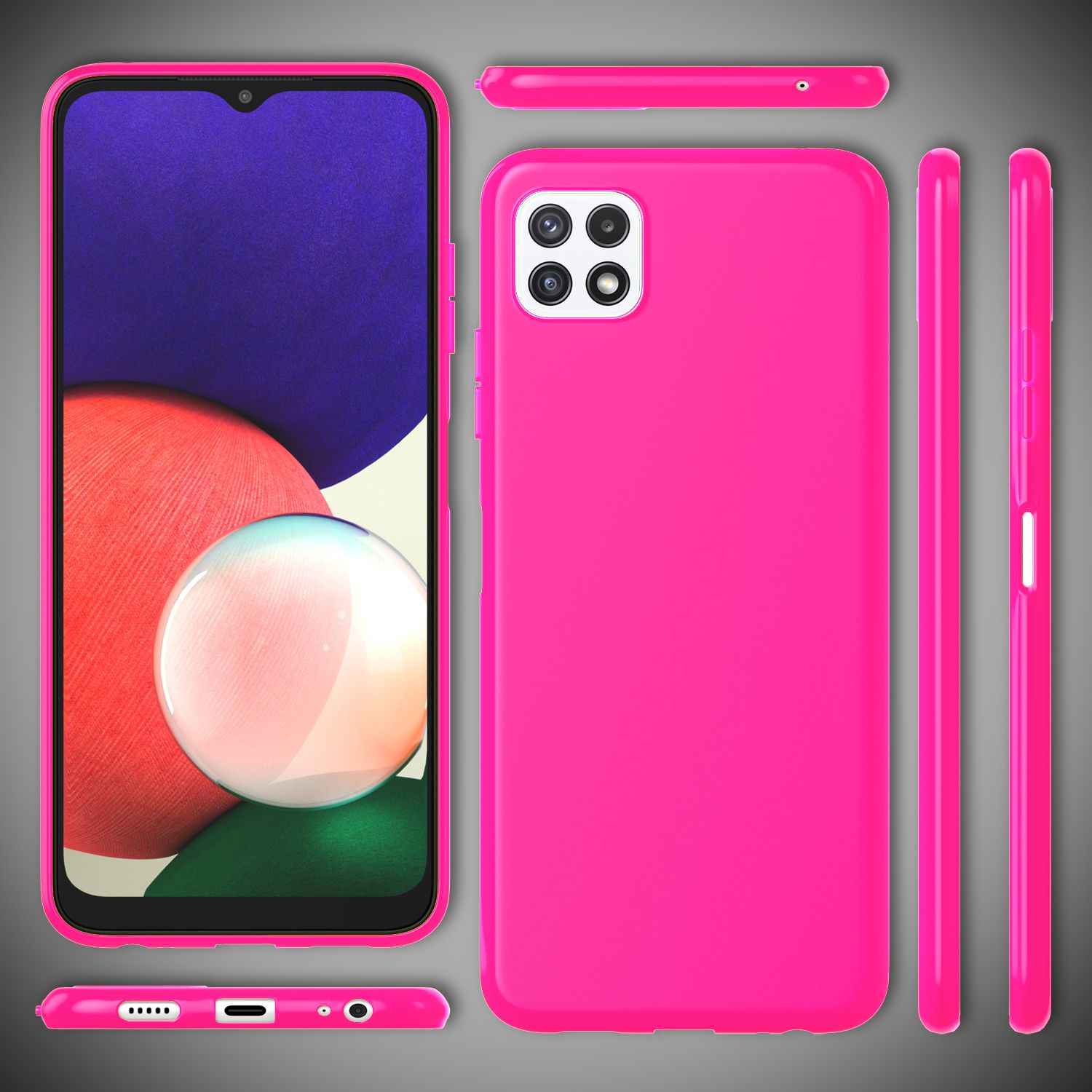 NALIA Bunte Neon Silikonhülle für Samsung Galaxy A22 5G, Intensive Farbe Rutschfest Samtig Gummiert