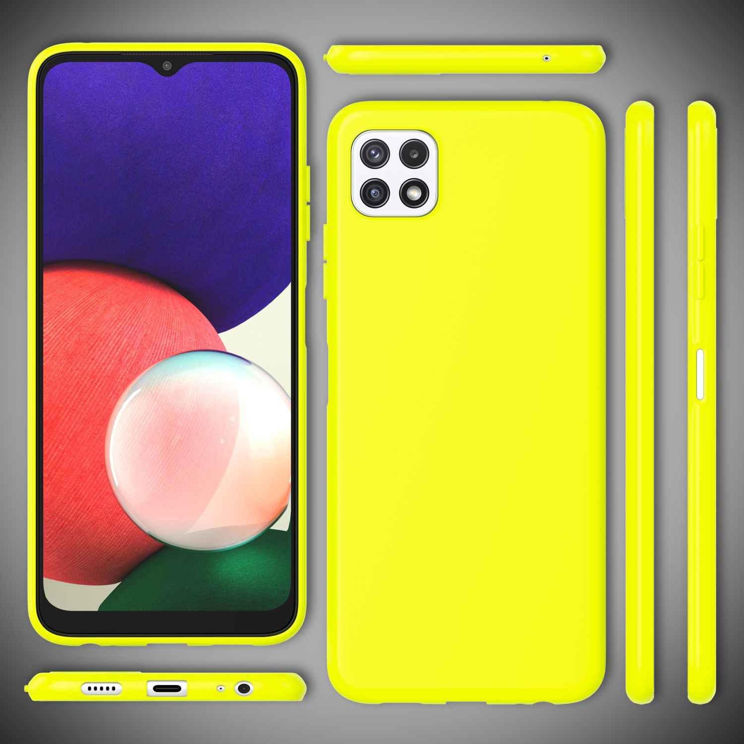 NALIA Bunte Neon Silikonhülle für Samsung Galaxy A22 5G, Intensive Farbe Rutschfest Samtig Gummiert