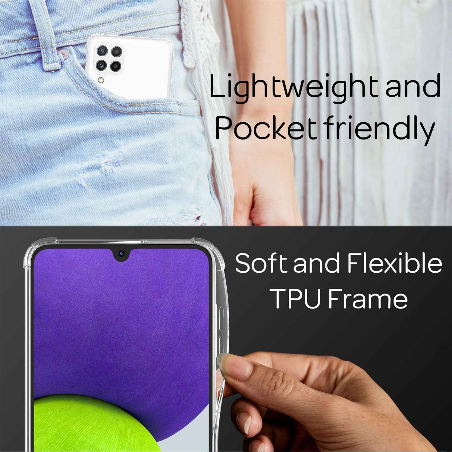 NALIA Handyhülle mit Kette für Samsung Galaxy A22, Transparente Schutzhülle & Handy-Schnur, Robust Vergilbungsfrei Klar