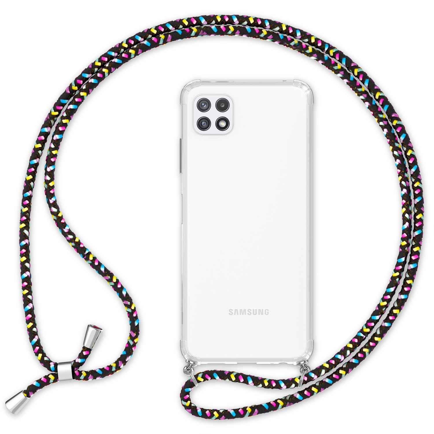 NALIA Handyhülle mit Kette für Samsung Galaxy A22 5G, Transparente Schutzhülle & Handy-Schnur, Robust