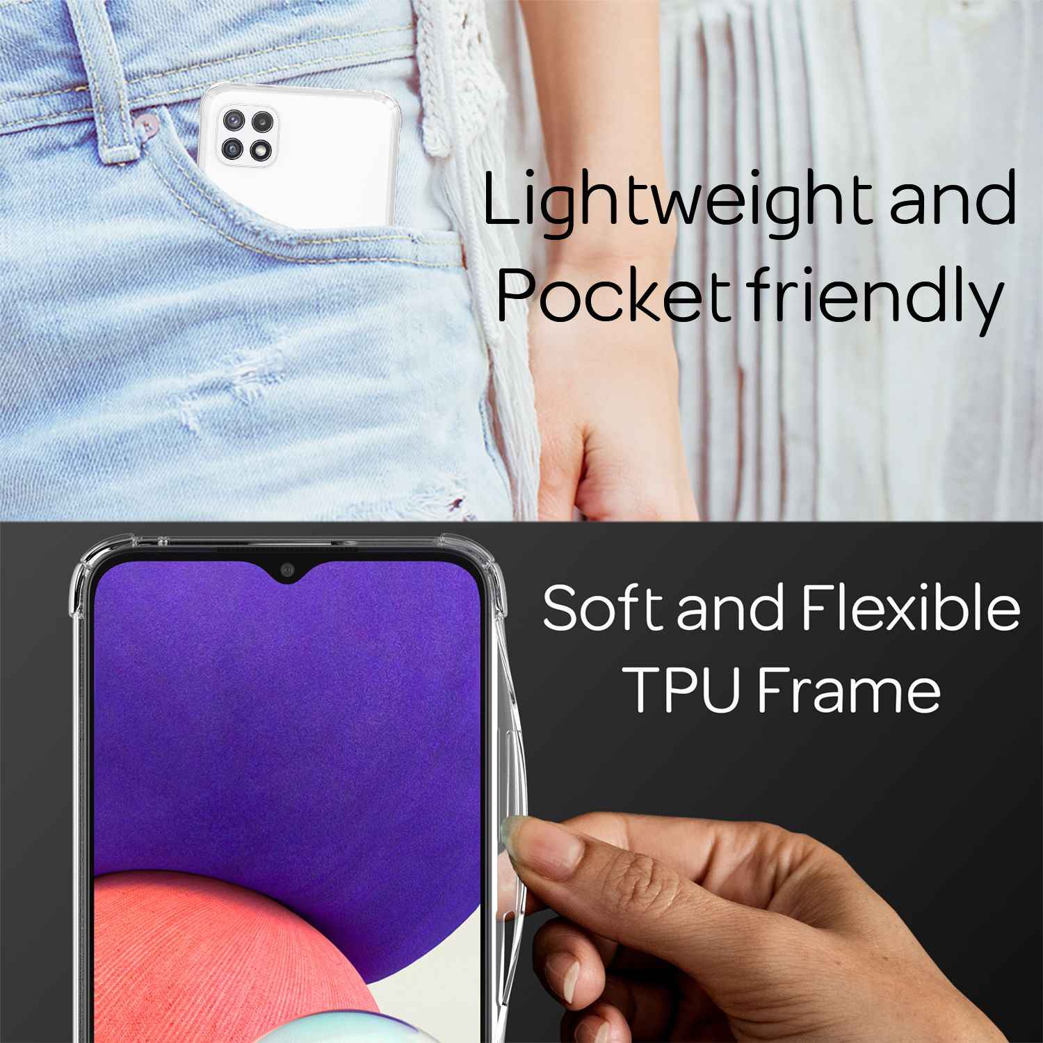 NALIA Handyhülle mit Kette für Samsung Galaxy A22 5G, Transparente Schutzhülle & Handy-Schnur, Robust