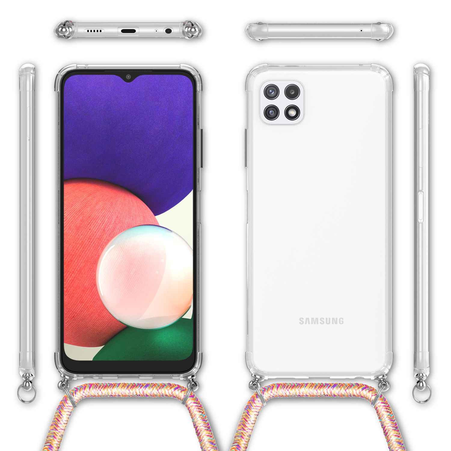 NALIA Handyhülle mit Kette für Samsung Galaxy A22 5G, Transparente Schutzhülle & Handy-Schnur, Robust
