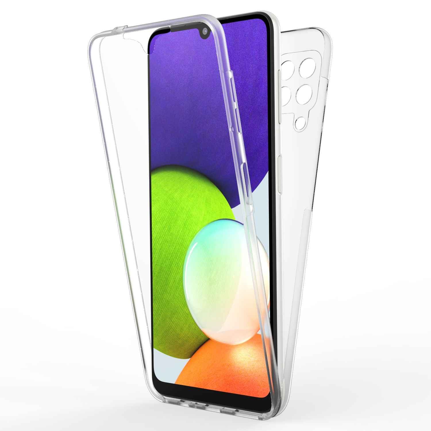 NALIA Klare 360° Schutzhülle für Samsung Galaxy A22, Komplettschutz Transparent Anti-Gelb Durchsichtig Robust