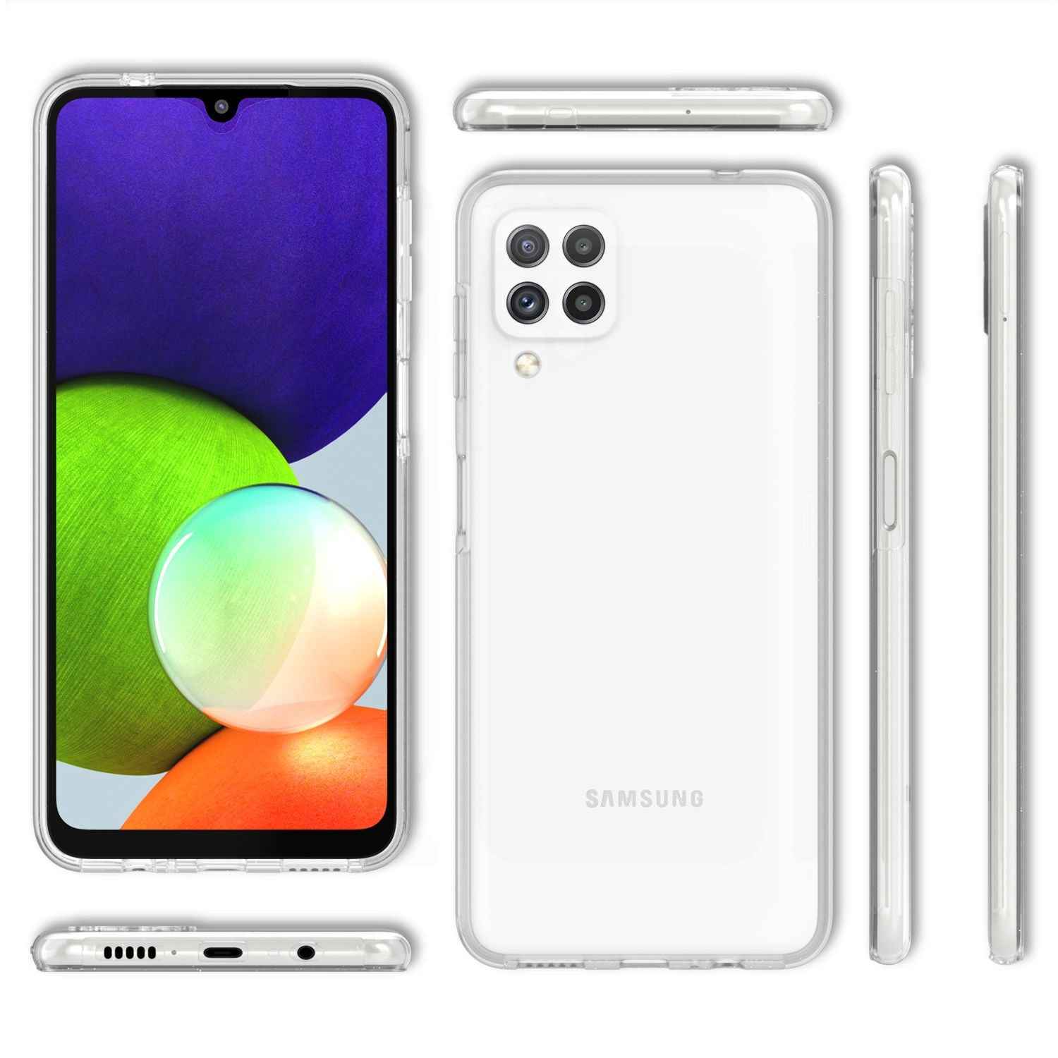 NALIA Klare 360° Schutzhülle für Samsung Galaxy A22, Komplettschutz Transparent Anti-Gelb Durchsichtig Robust