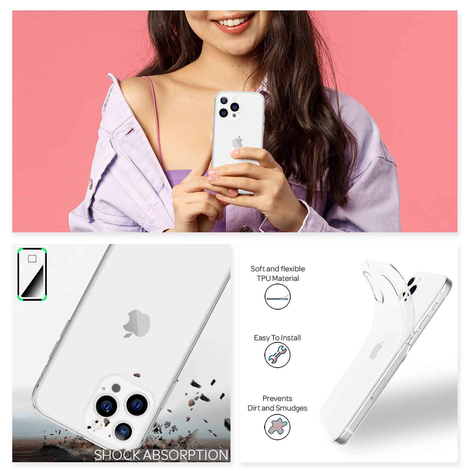 NALIA Silikon Handy Hülle für iPhone 13 Pro Max, Transparent Cover Case Bumper