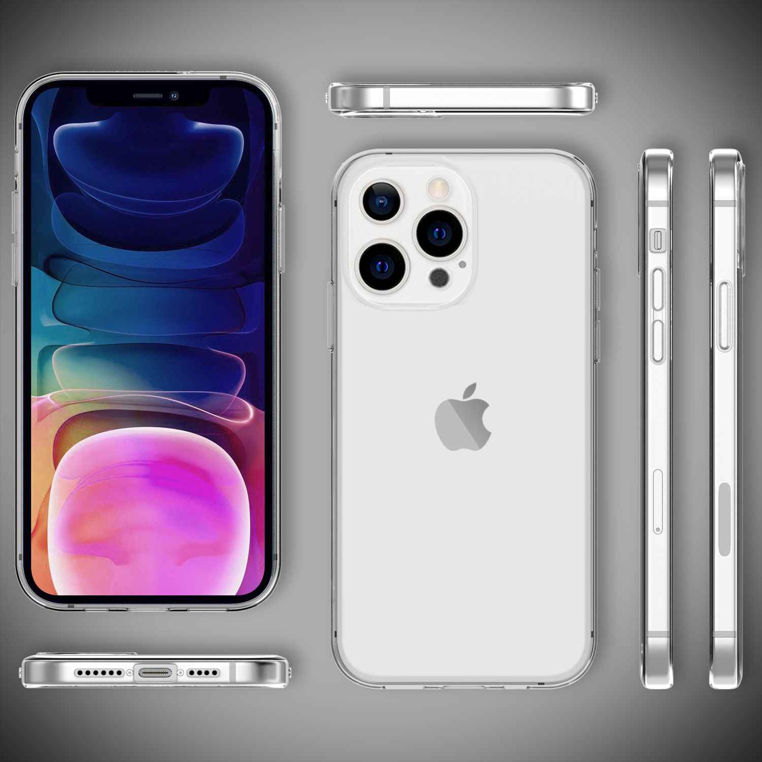 NALIA Silikon Handy Hülle für iPhone 13 Pro Max, Transparent Cover Case Bumper