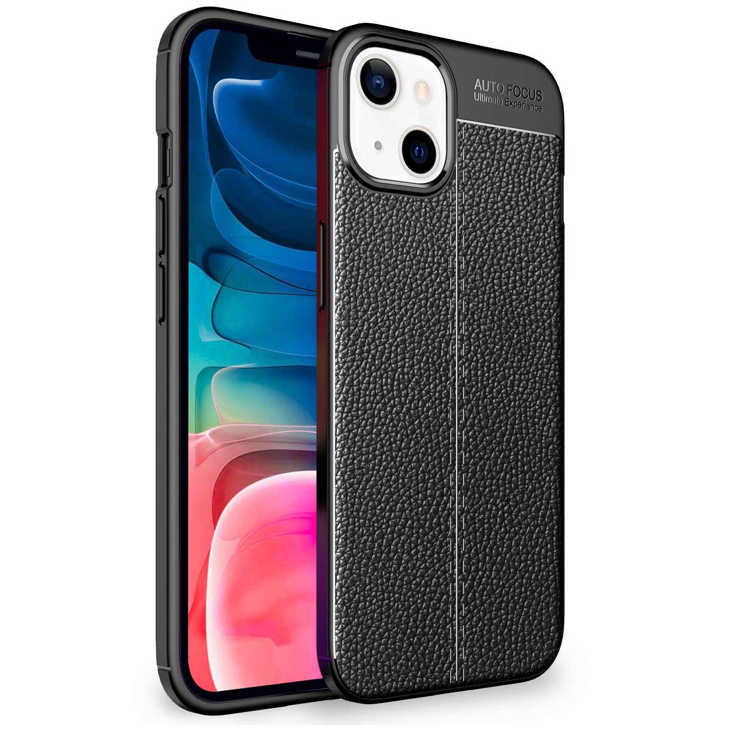 NALIA Leder Look Hülle für iPhone 13 Mini, Schwarze Silikonhülle Anti-Fingerabdruck Rutschfest Kratzfest