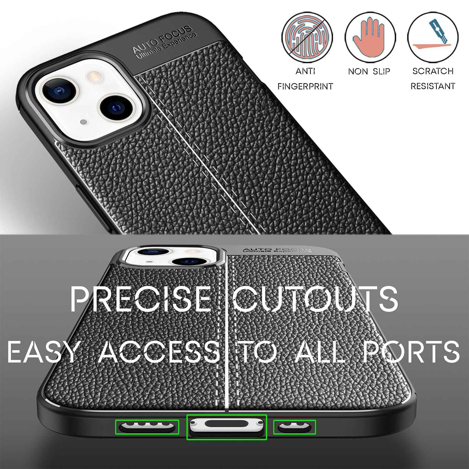 NALIA Leder Look Hülle für iPhone 13 Mini, Schwarze Silikonhülle Anti-Fingerabdruck Rutschfest Kratzfest