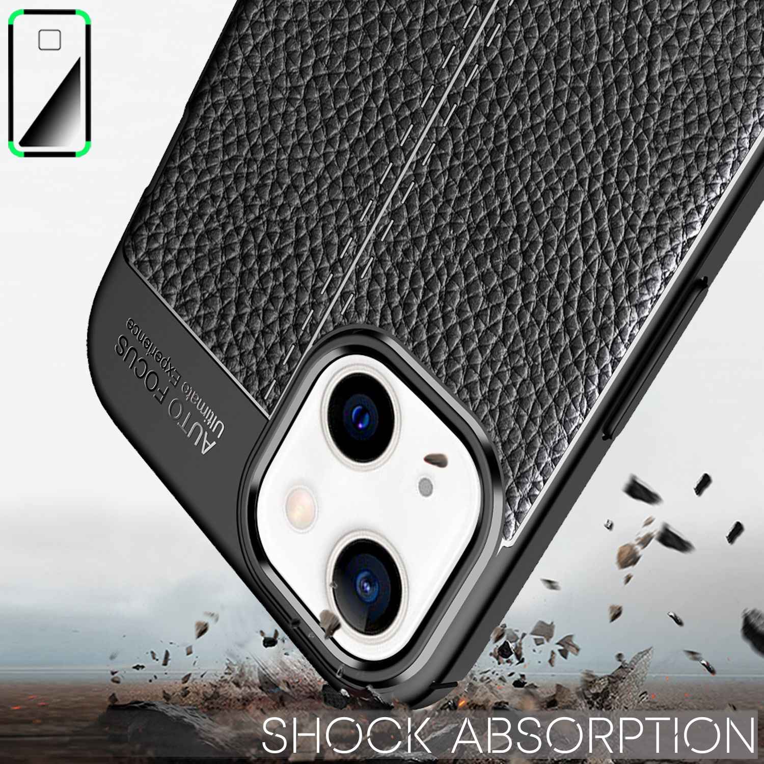 NALIA Leder Look Hülle für iPhone 13 Mini, Schwarze Silikonhülle Anti-Fingerabdruck Rutschfest Kratzfest