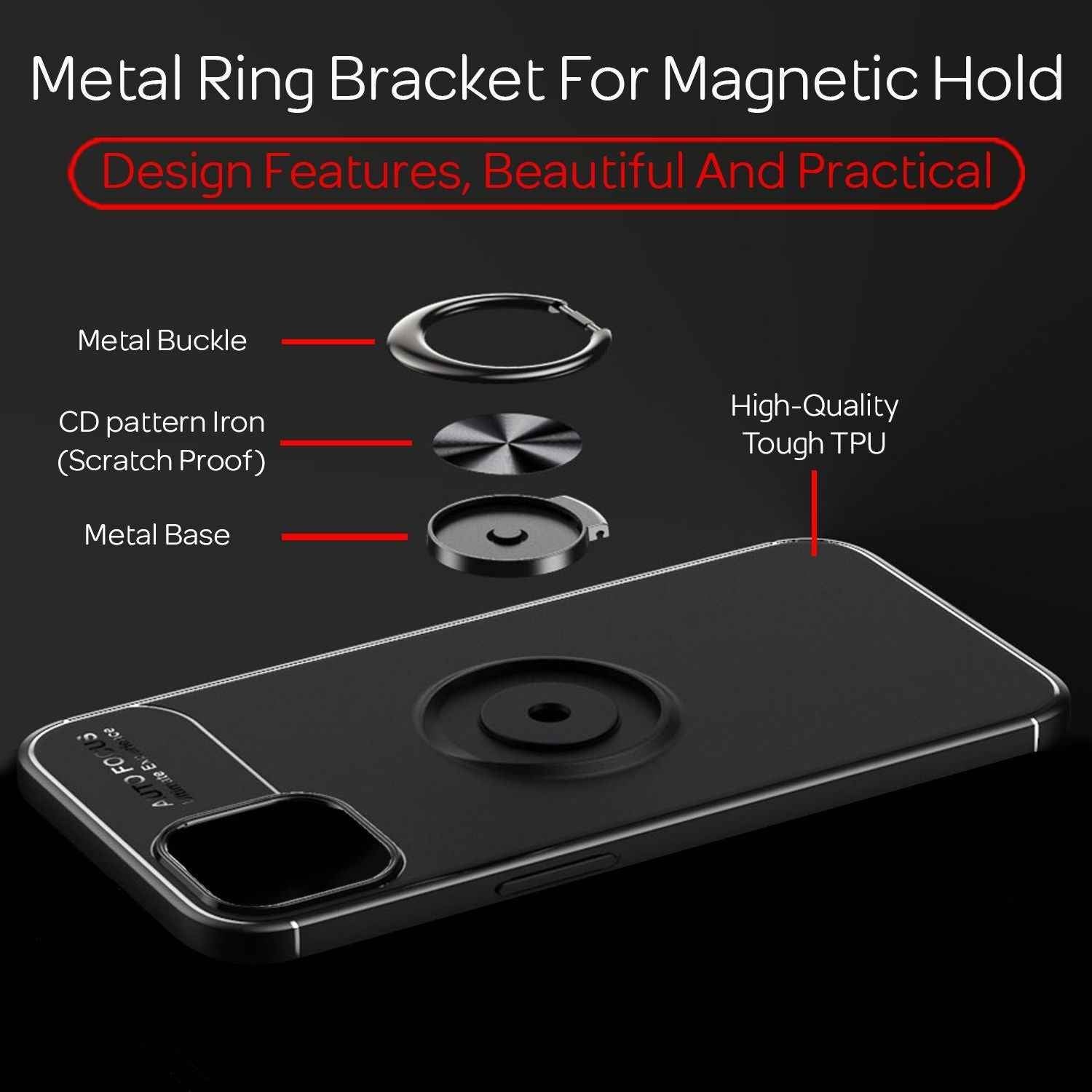 NALIA Schwarze Handy Hülle für iPhone 13 Mini, 360° Ring Cover Case Kickstand