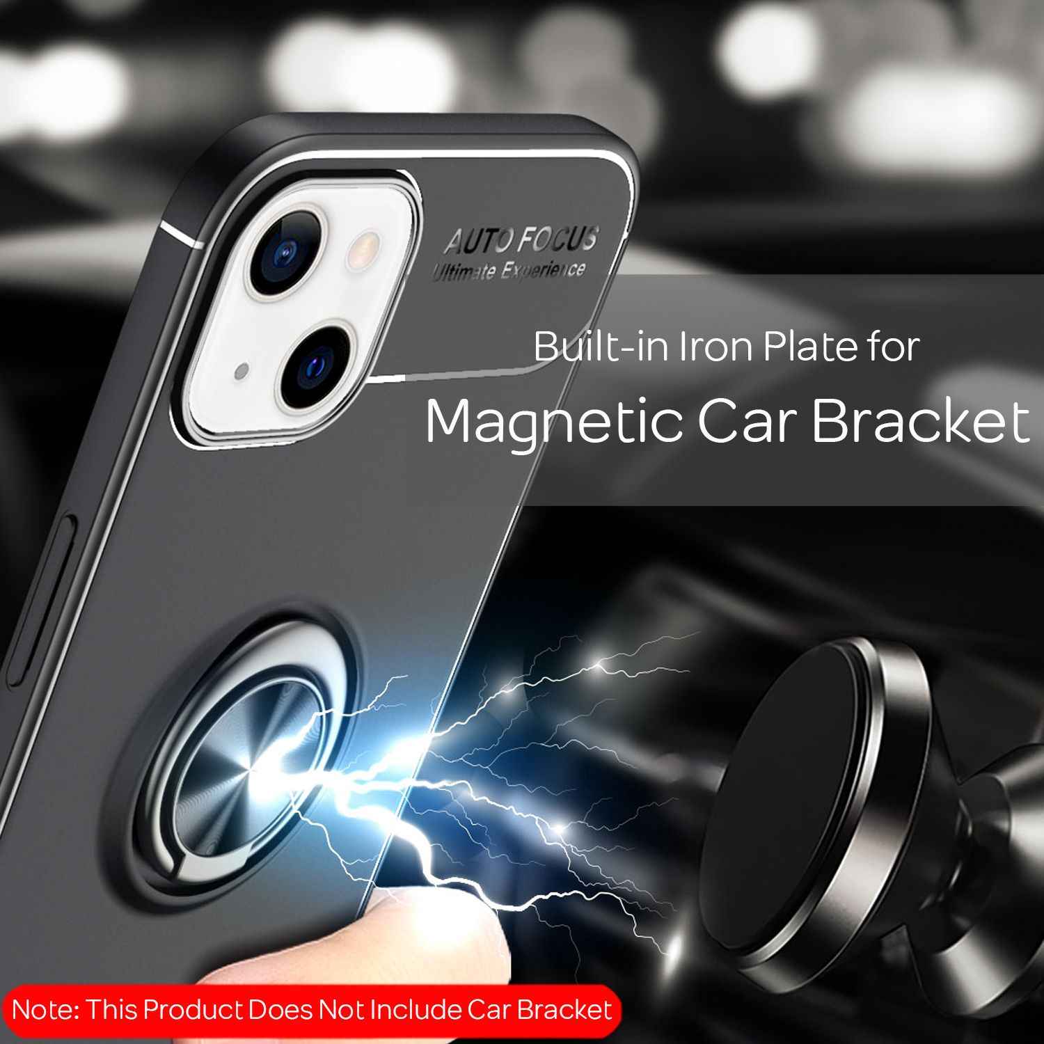 NALIA Schwarze Handy Hülle für iPhone 13 Mini, 360° Ring Cover Case Kickstand