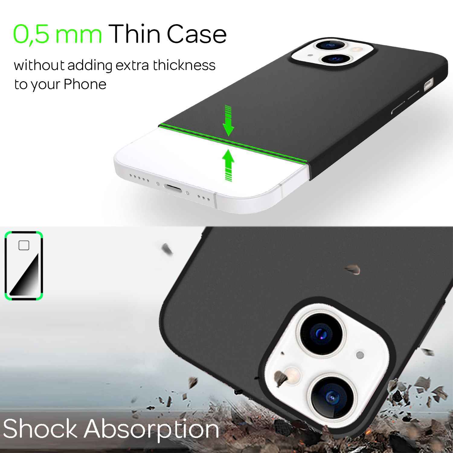 NALIA 0,5mm Dünne Handy Hülle für iPhone 13, Matt Hard Case Cover Bumper Schale