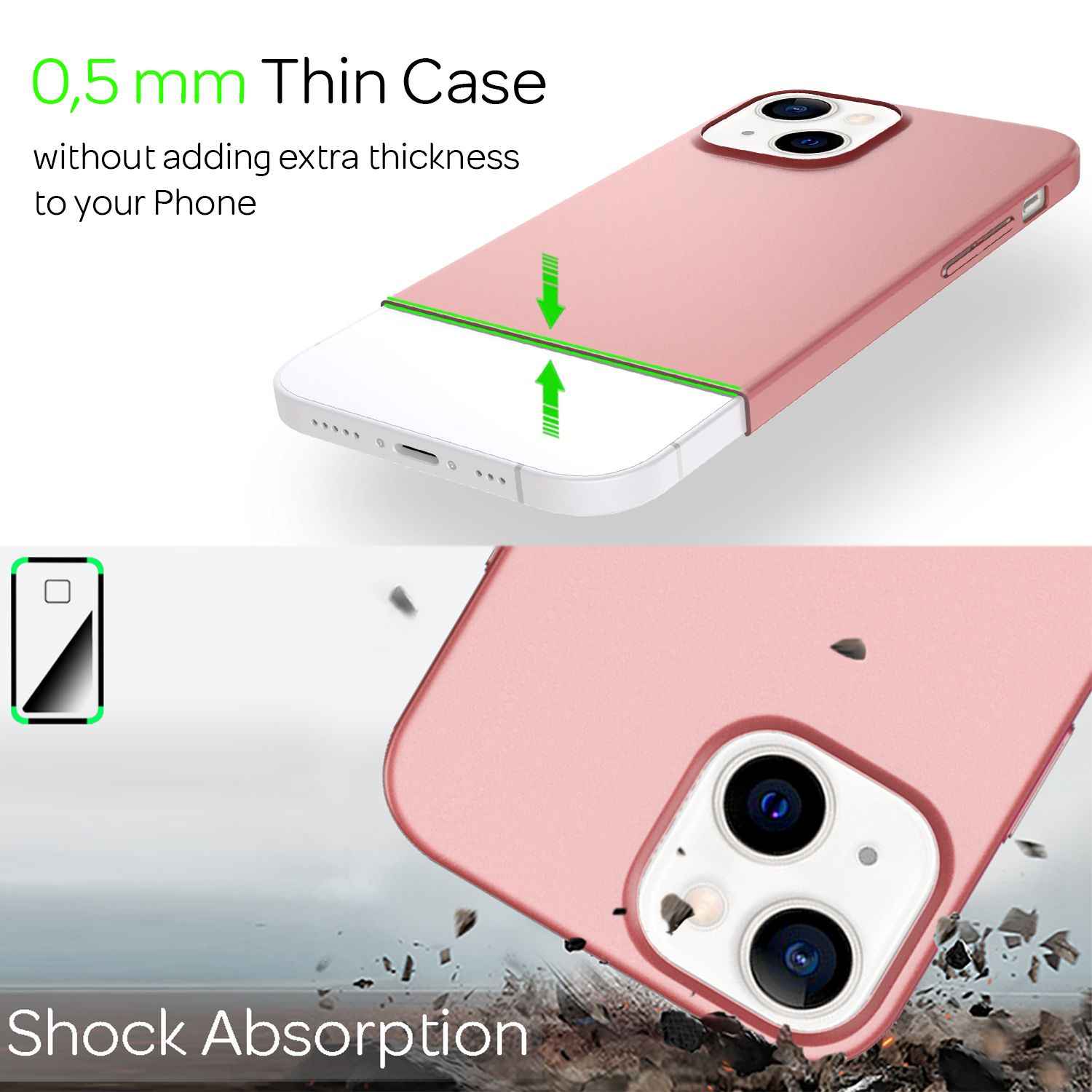 NALIA 0,5mm Dünne Handy Hülle für iPhone 13, Matt Hard Case Cover Bumper Schale