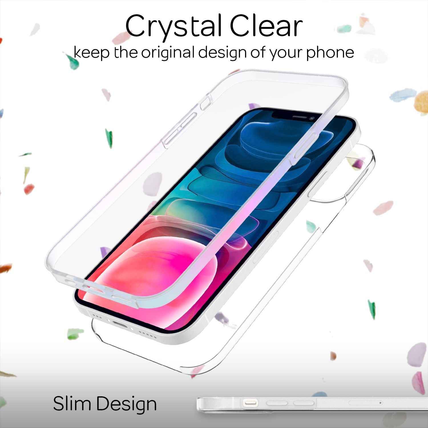 NALIA Klare 360° Schutzhülle für iPhone 13 Mini, Komplettschutz Transparent Anti-Gelb Durchsichtig, Full-Body Handyhülle