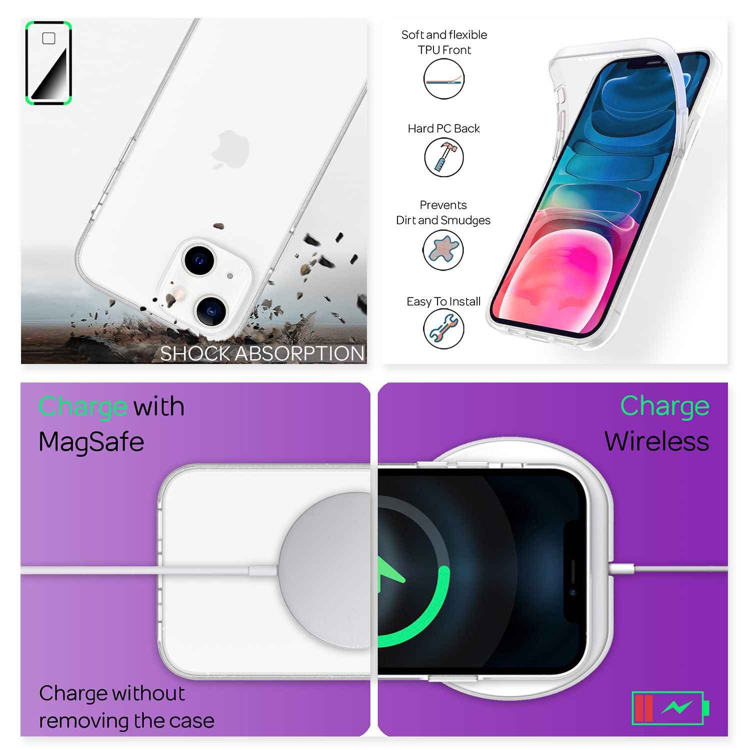 NALIA Klare 360° Schutzhülle für iPhone 13 Mini, Komplettschutz Transparent Anti-Gelb Durchsichtig, Full-Body Handyhülle