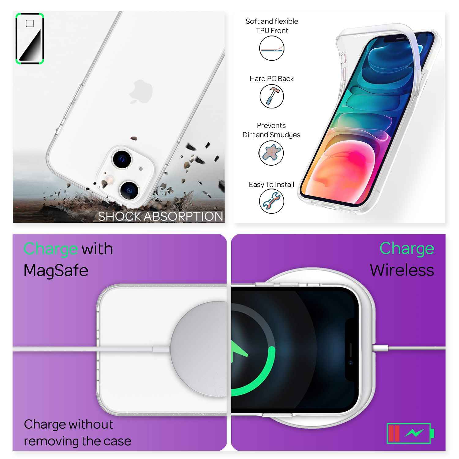 NALIA Klare 360° Schutzhülle für iPhone 13, Komplettschutz Transparent Anti-Gelb Durchsichtig Robust, Hardcase & Silikon & Displayschutz