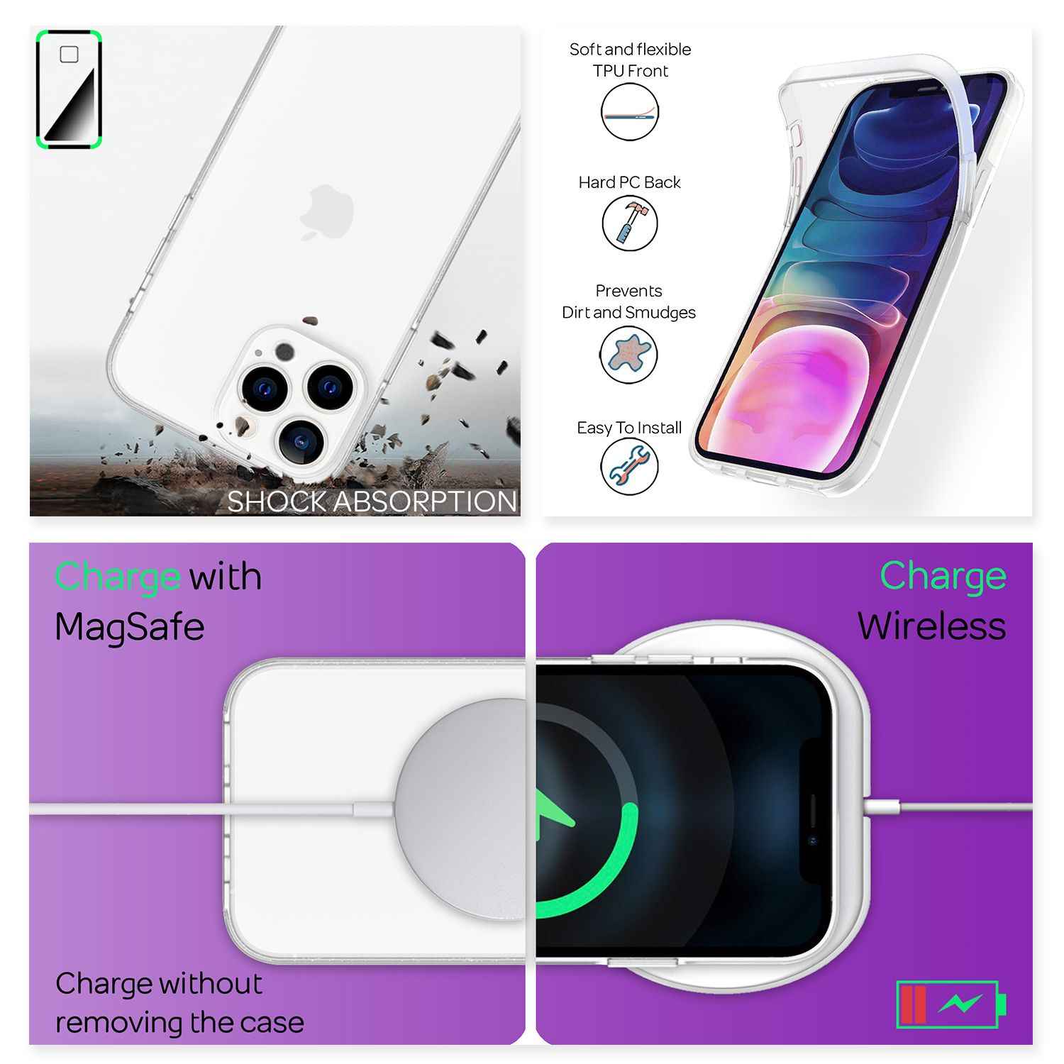 NALIA Klare 360° Schutzhülle für iPhone 13 Pro Max, Komplettschutz Transparent, Hardcase & Silikon & Displayschutz