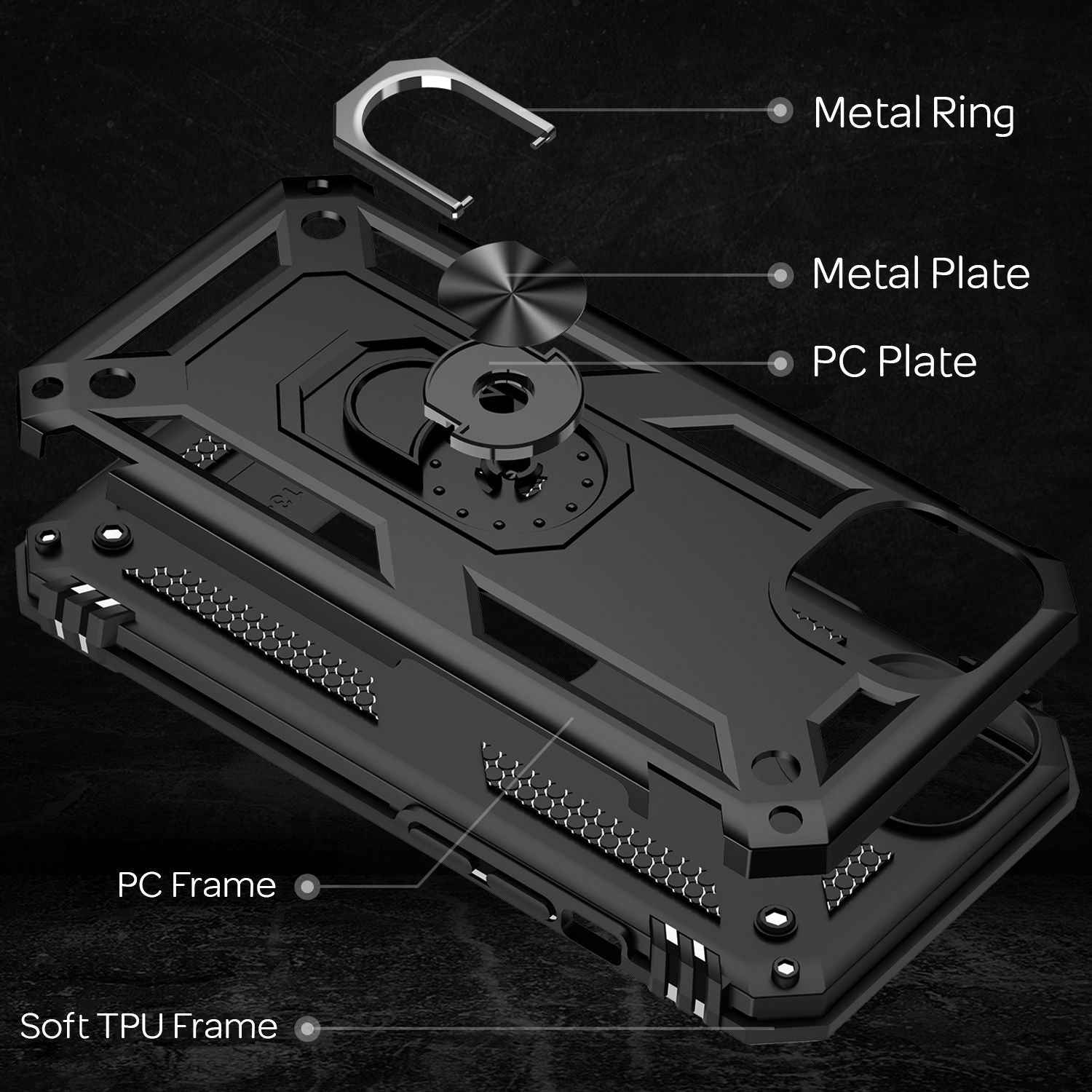 NALIA Ring Hülle für iPhone 13, Hard Case mit Silikon Bumper Cover Handyhülle