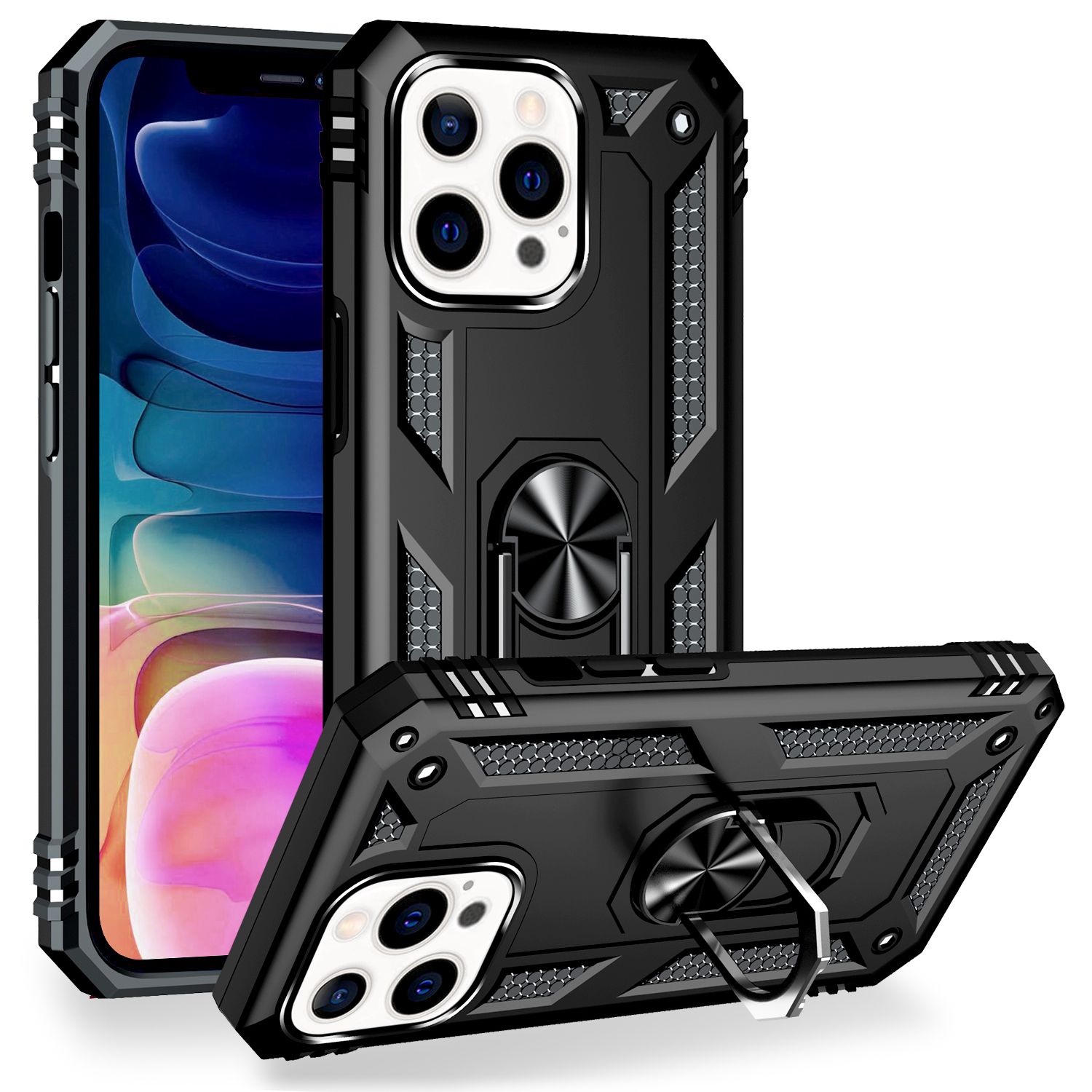 NALIA Hülle für iPhone 13 Pro Max, Hard Case mit TPU Silikon Bumper in Schwarz
