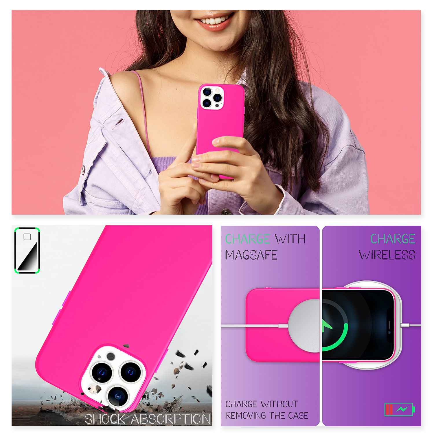 NALIA Bunte Neon Handy Hülle für iPhone 13 Pro Max, Silikon Case Cover Bumper