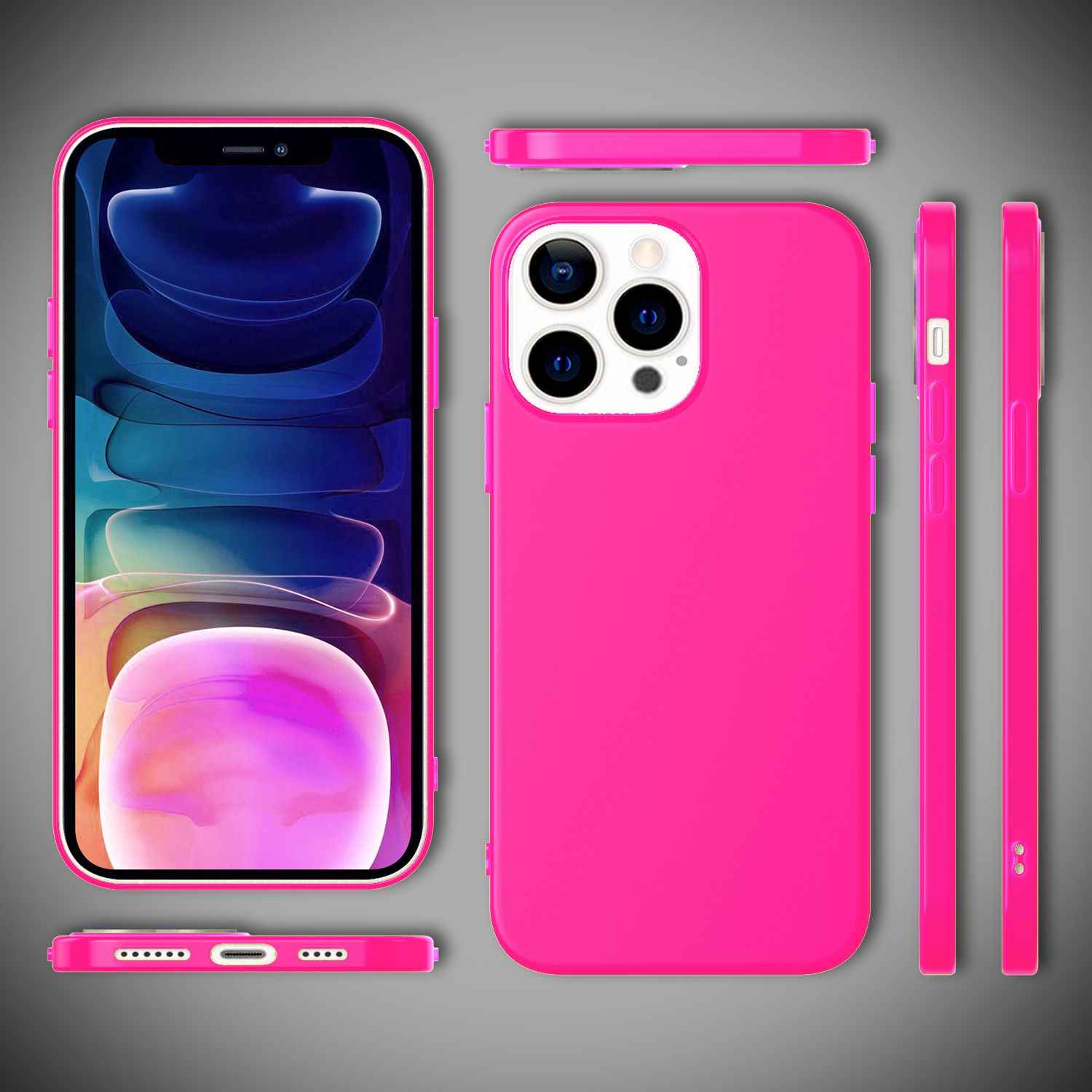 NALIA Bunte Neon Handy Hülle für iPhone 13 Pro Max, Silikon Case Cover Bumper