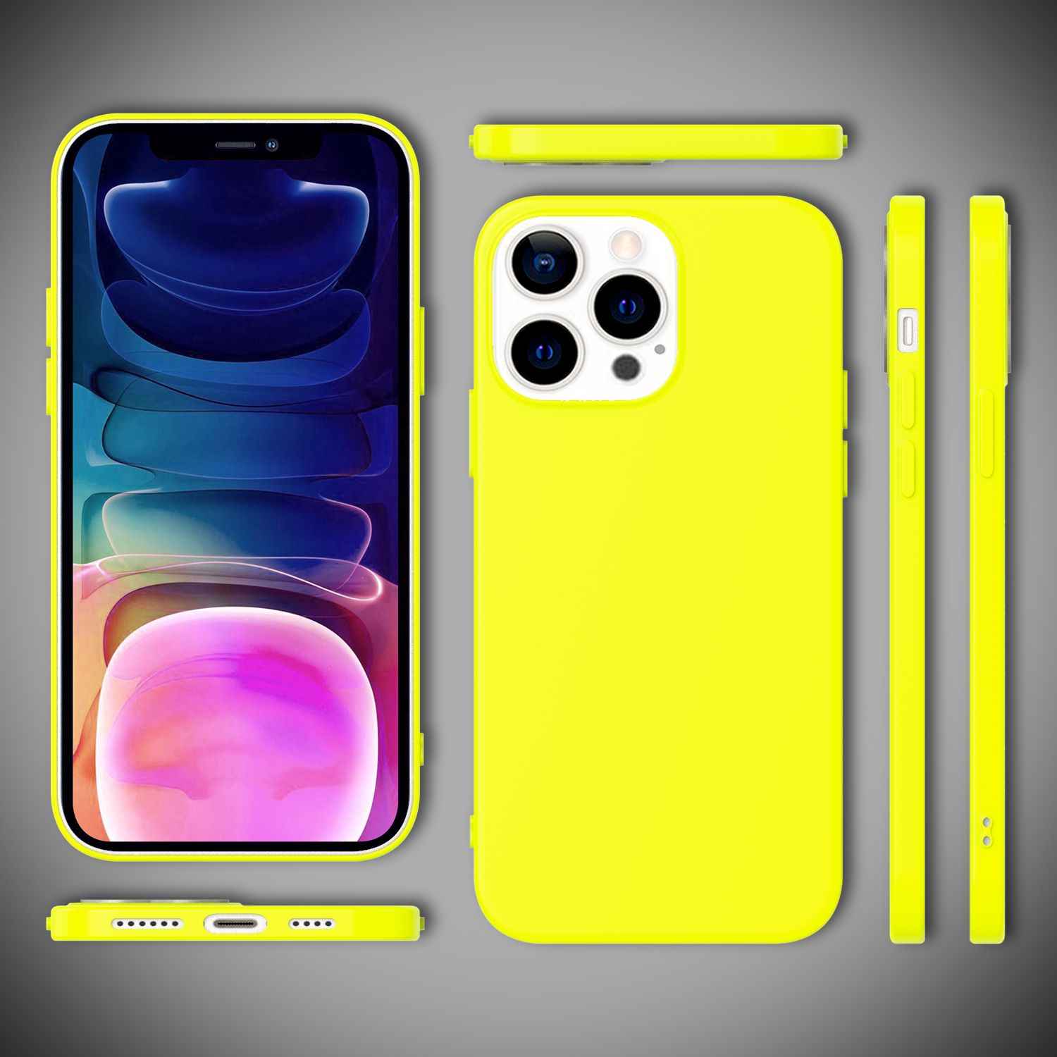NALIA Bunte Neon Handy Hülle für iPhone 13 Pro Max, Silikon Case Cover Bumper