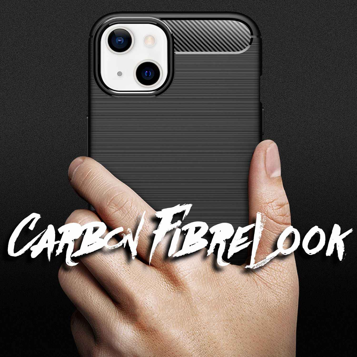 NALIA Carbon Look Case für iPhone 13 Mini, Schwarz Silikon Cover Case TPU Bumper