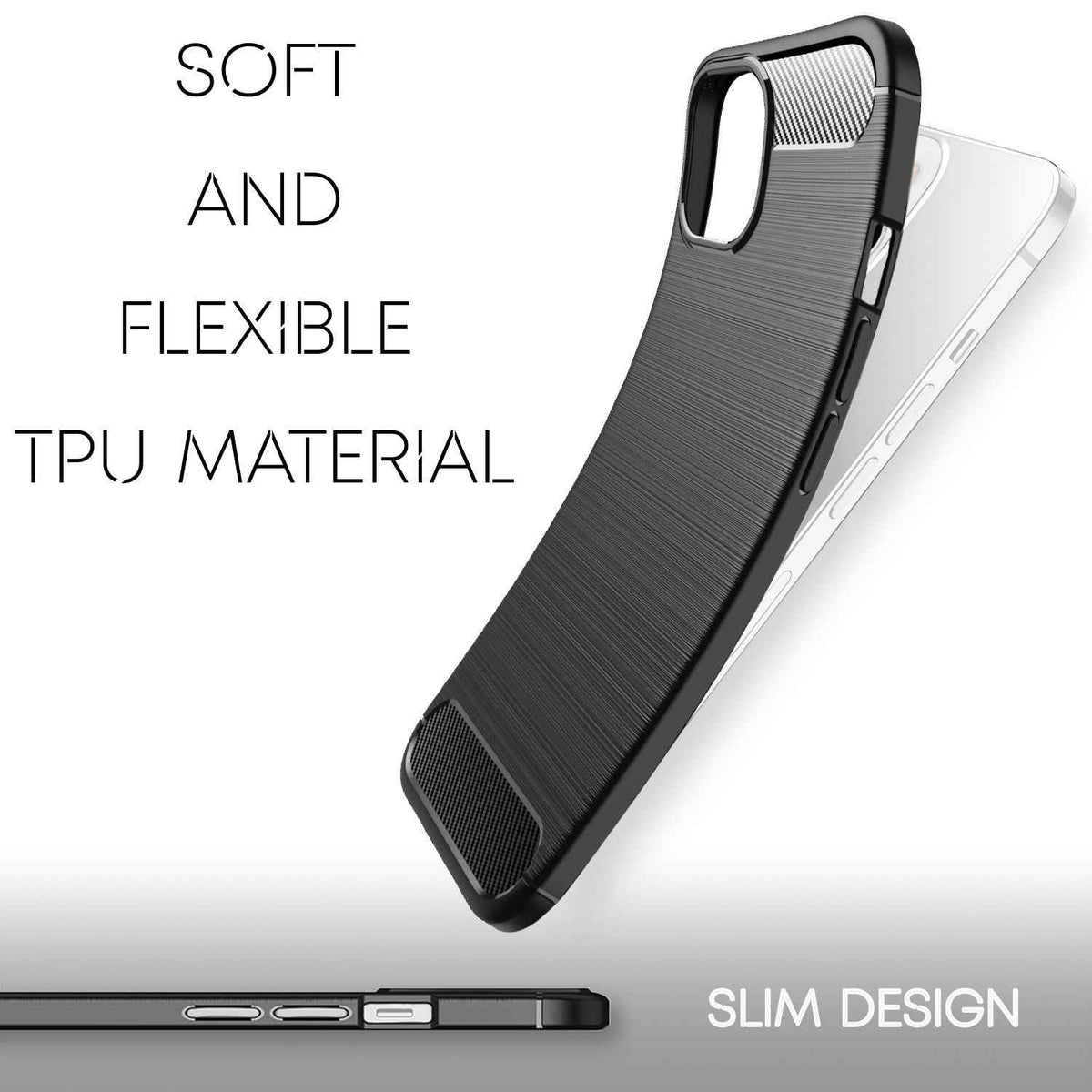 NALIA Carbon Look Case für iPhone 13, Schwarz Silikon Cover Case TPU Bumper Etui