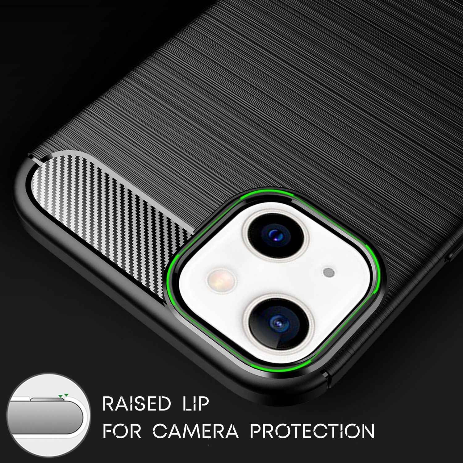 NALIA Carbon Look Case für iPhone 13, Schwarz Silikon Cover Case TPU Bumper Etui