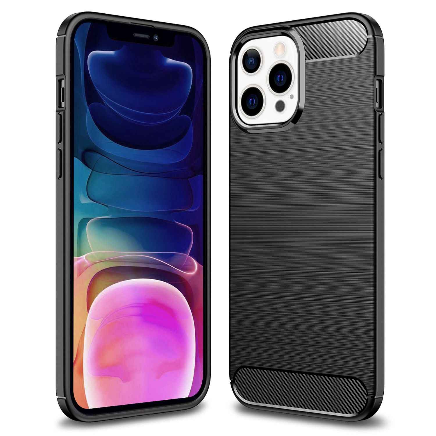 NALIA Carbon Look Case für iPhone 13 Pro Max, Schwarz Silikon Cover Case Bumper
