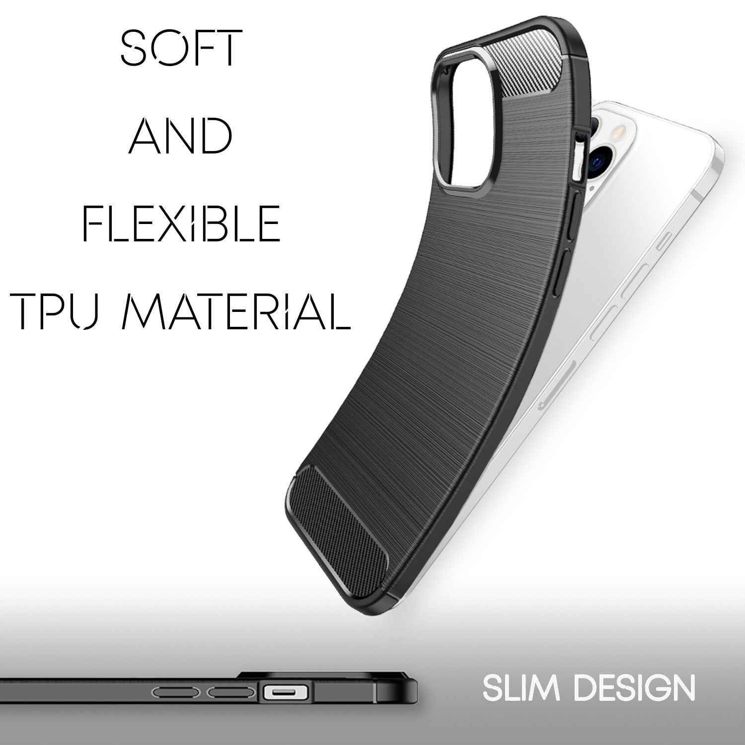 NALIA Carbon Look Case für iPhone 13 Pro Max, Schwarz Silikon Cover Case Bumper