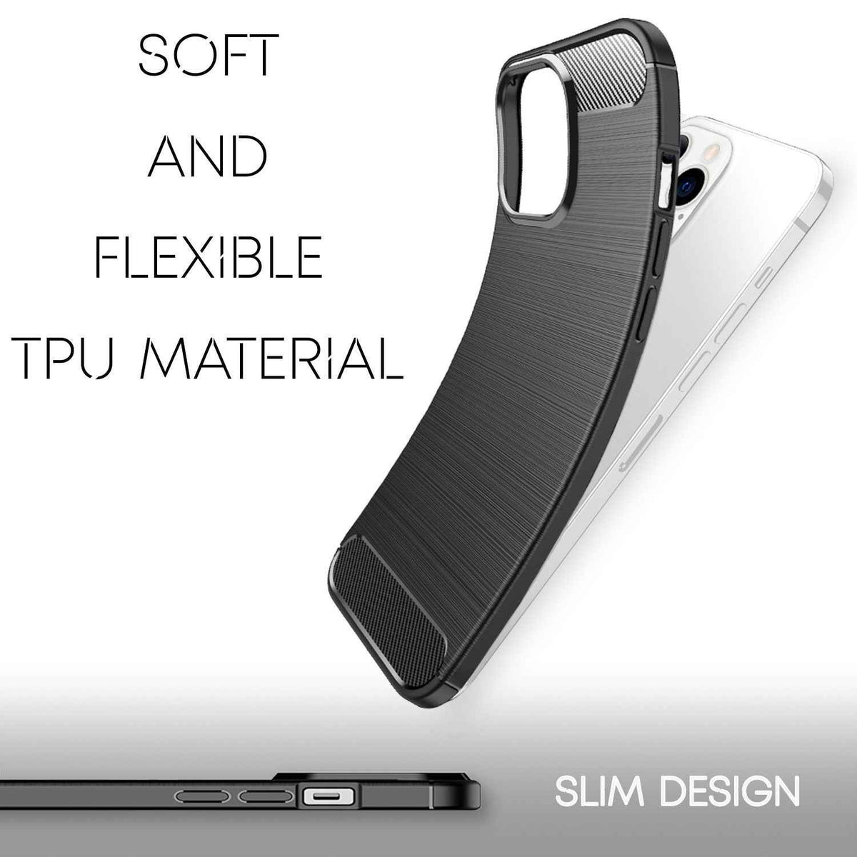 NALIA Carbon Look Case für iPhone 13 Pro Max, Schwarz Silikon Cover Case Bumper