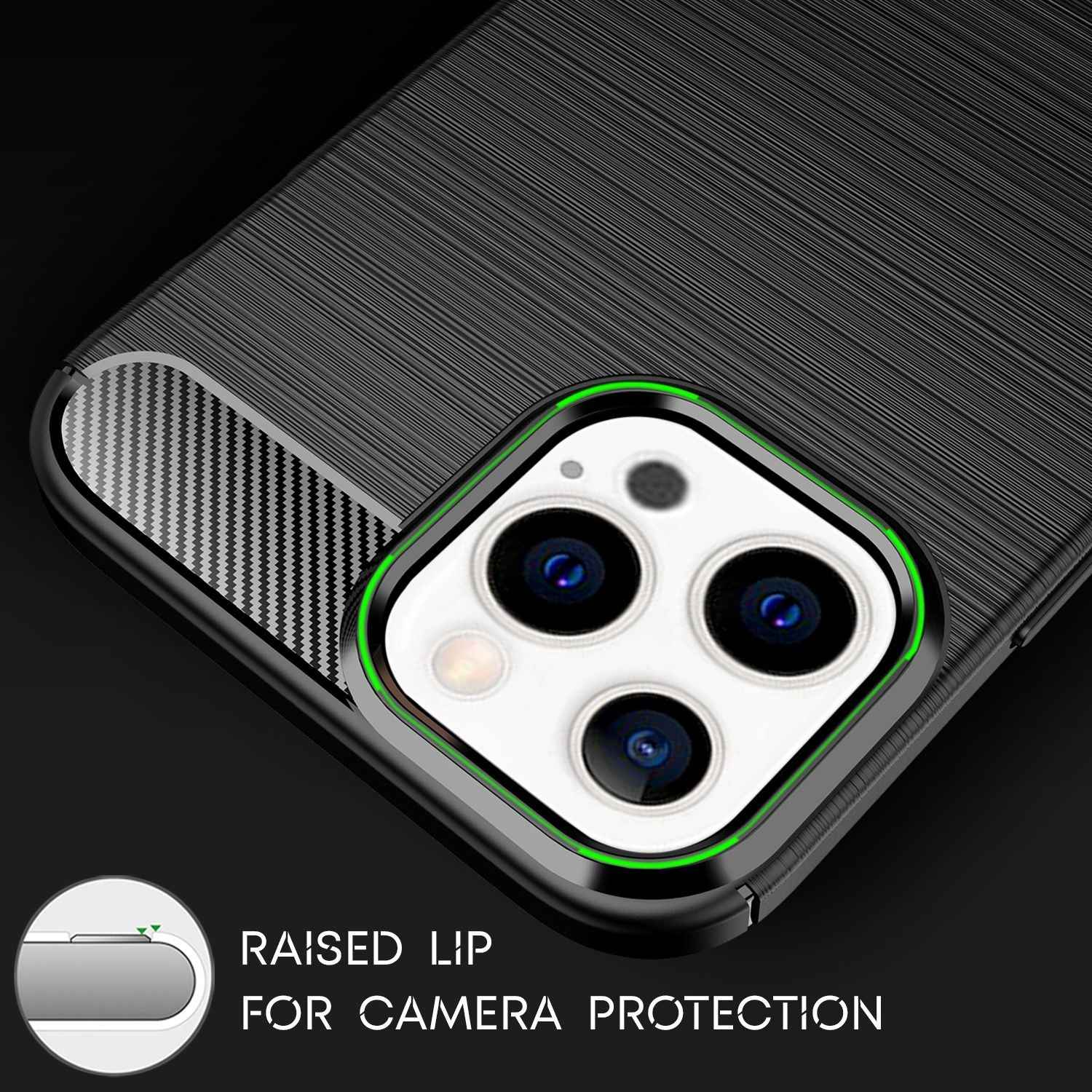 NALIA Carbon Look Case für iPhone 13 Pro Max, Schwarz Silikon Cover Case Bumper
