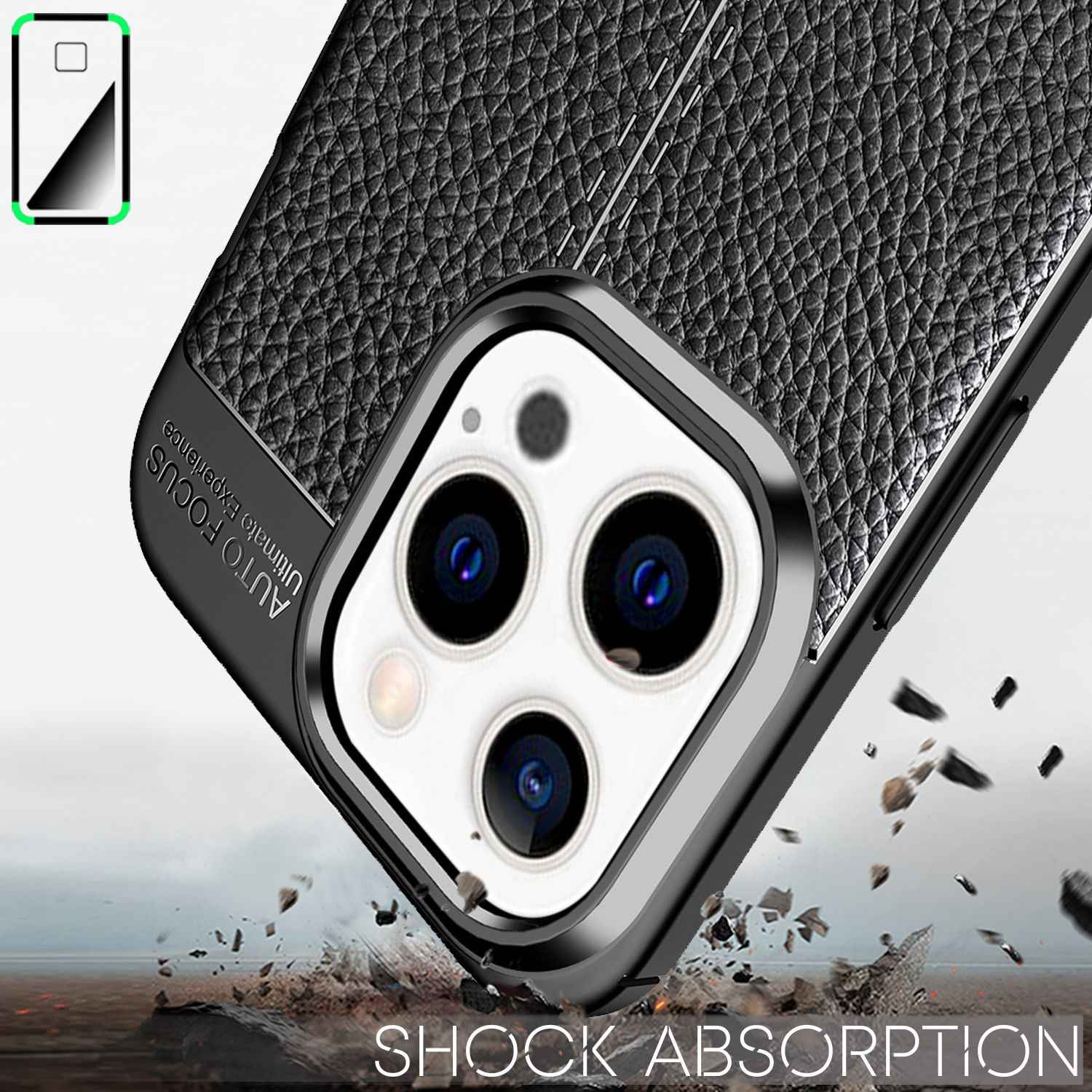 NALIA Leder Look Hülle für iPhone 13 Pro, Schwarze Silikonhülle Anti-Fingerabdruck Rutschfest Kratzfest Stoßfest