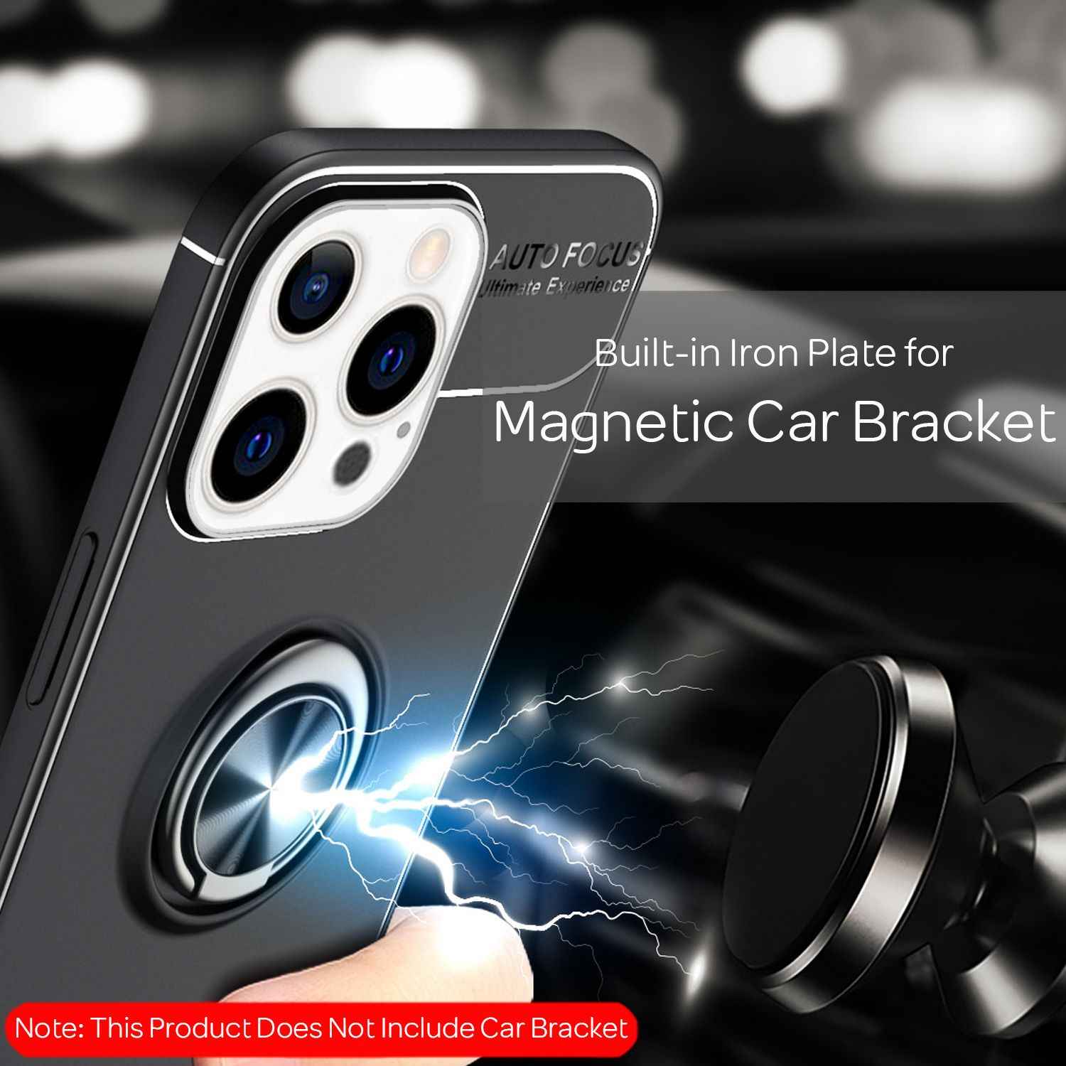 NALIA Schwarze Handy Hülle für iPhone 13 Pro, 360° Ring Case Kickstand Cover