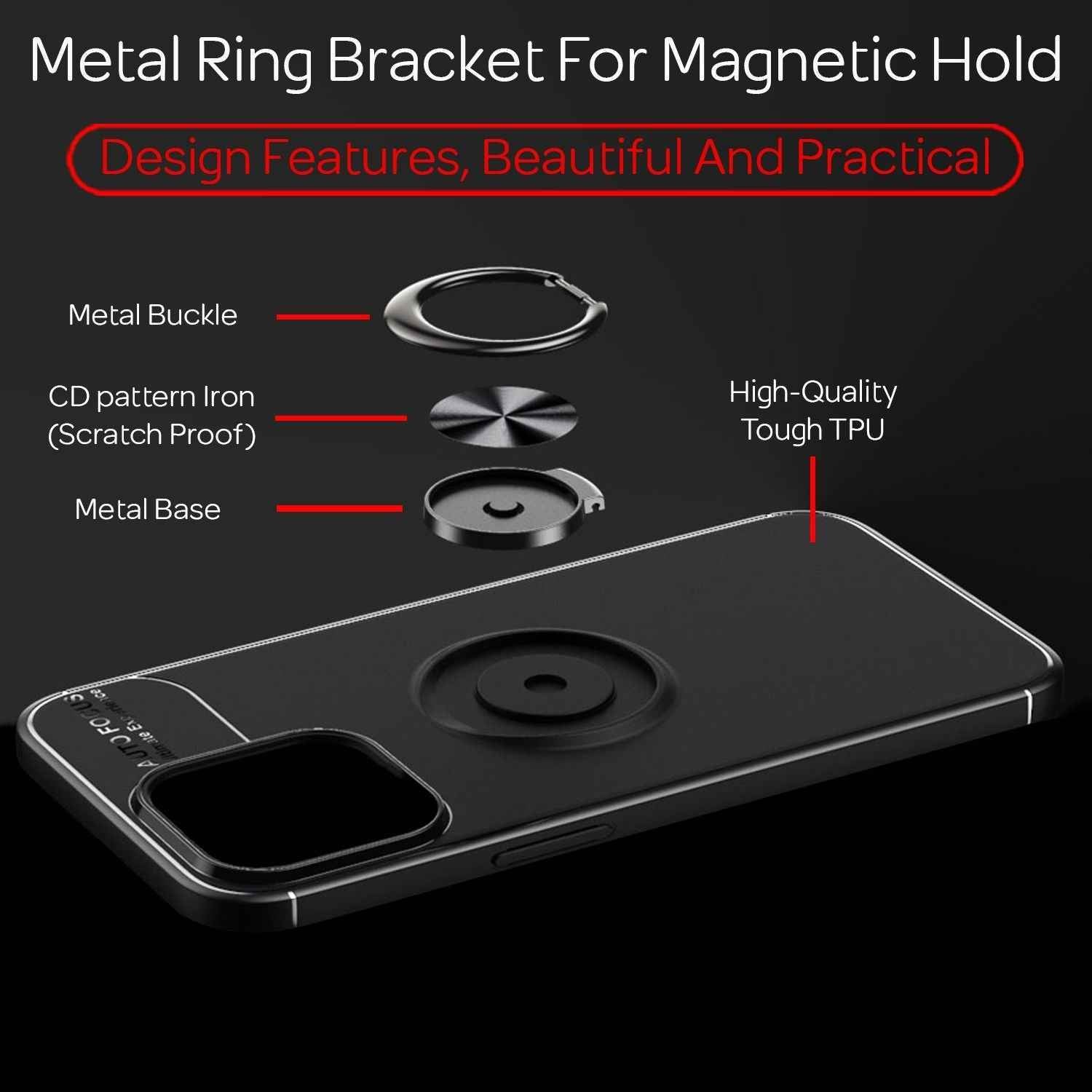 NALIA Schwarze Handy Hülle für iPhone 13 Pro, 360° Ring Case Kickstand Cover