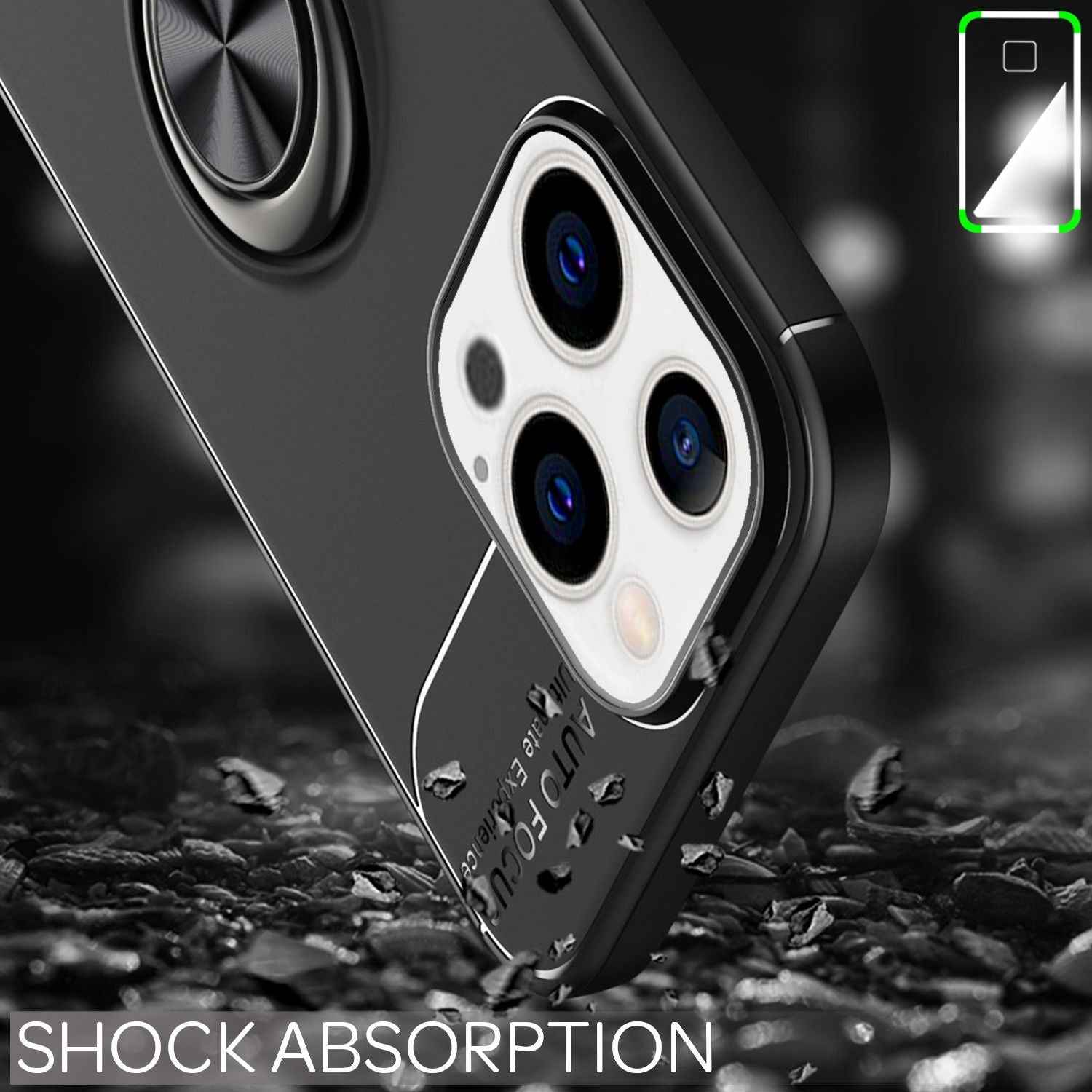 NALIA Schwarze Handy Hülle für iPhone 13 Pro, 360° Ring Case Kickstand Cover